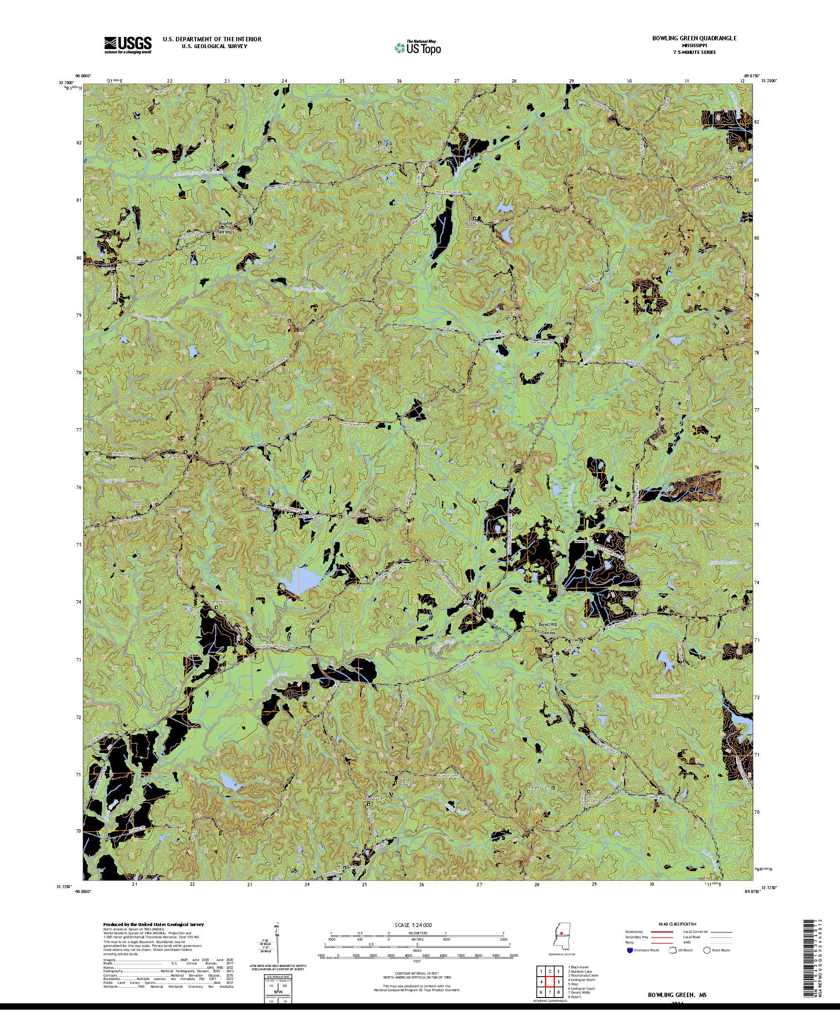 US TOPO 7.5-MINUTE MAP FOR BOWLING GREEN, MS