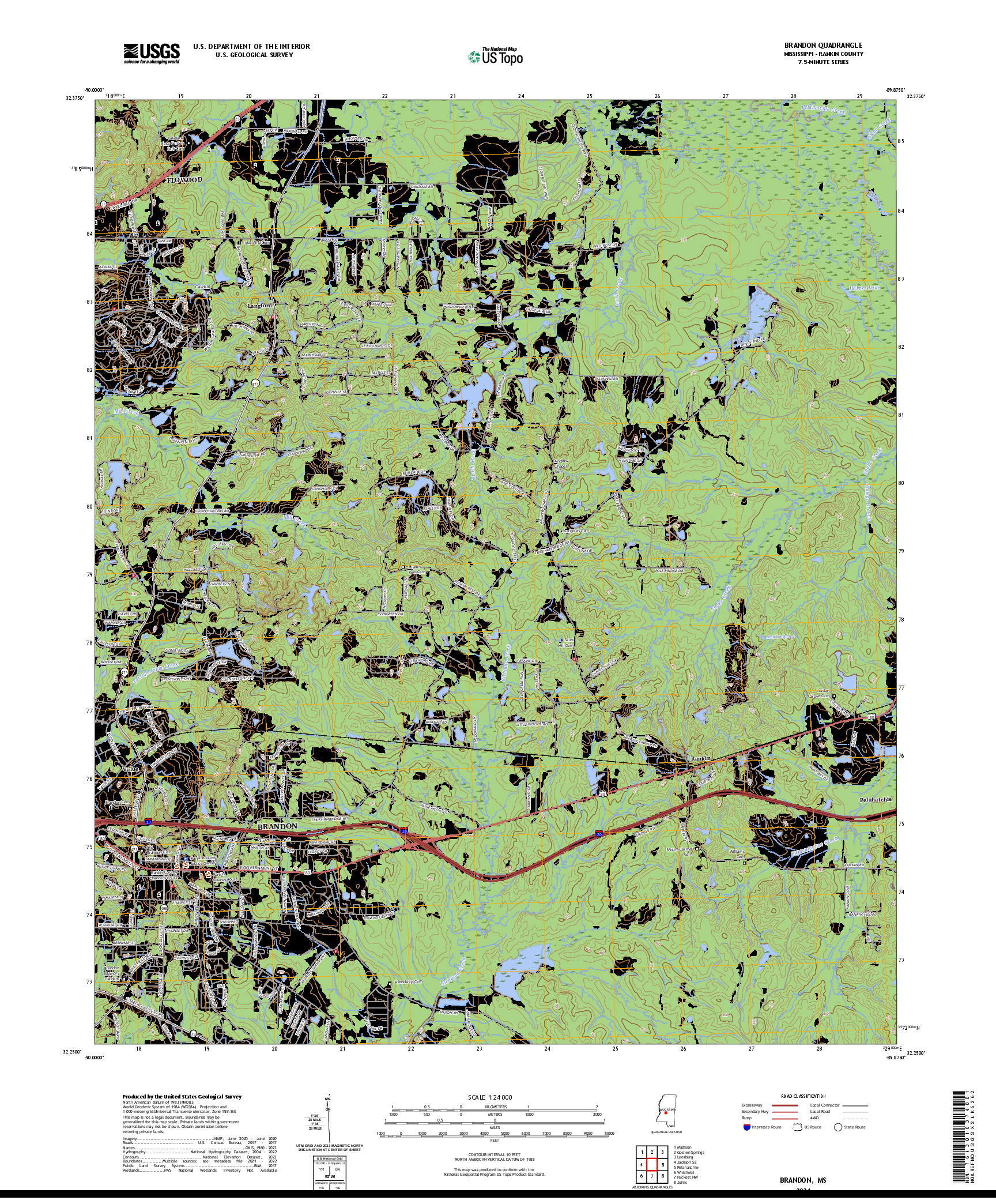 US TOPO 7.5-MINUTE MAP FOR BRANDON, MS