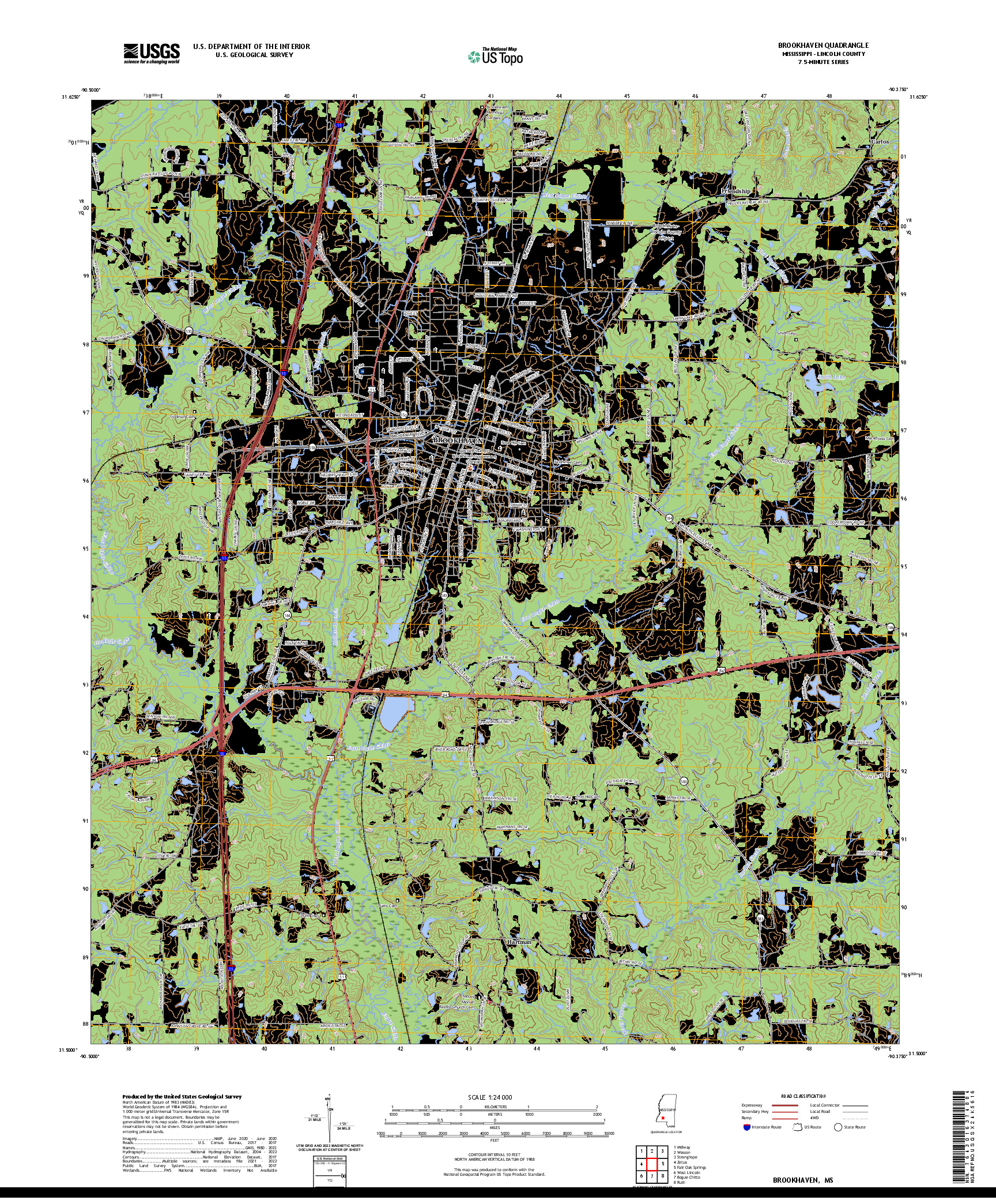 US TOPO 7.5-MINUTE MAP FOR BROOKHAVEN, MS