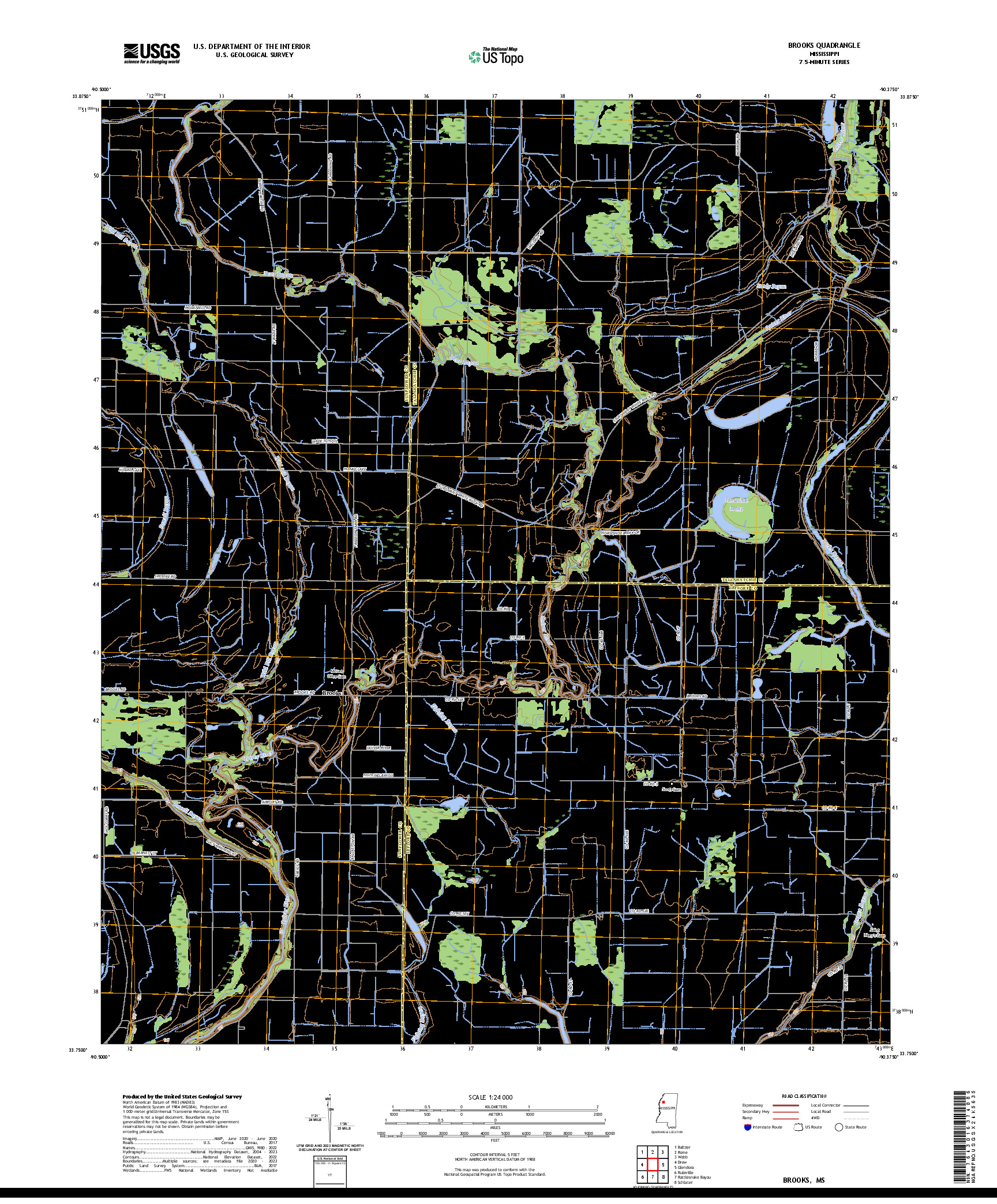US TOPO 7.5-MINUTE MAP FOR BROOKS, MS