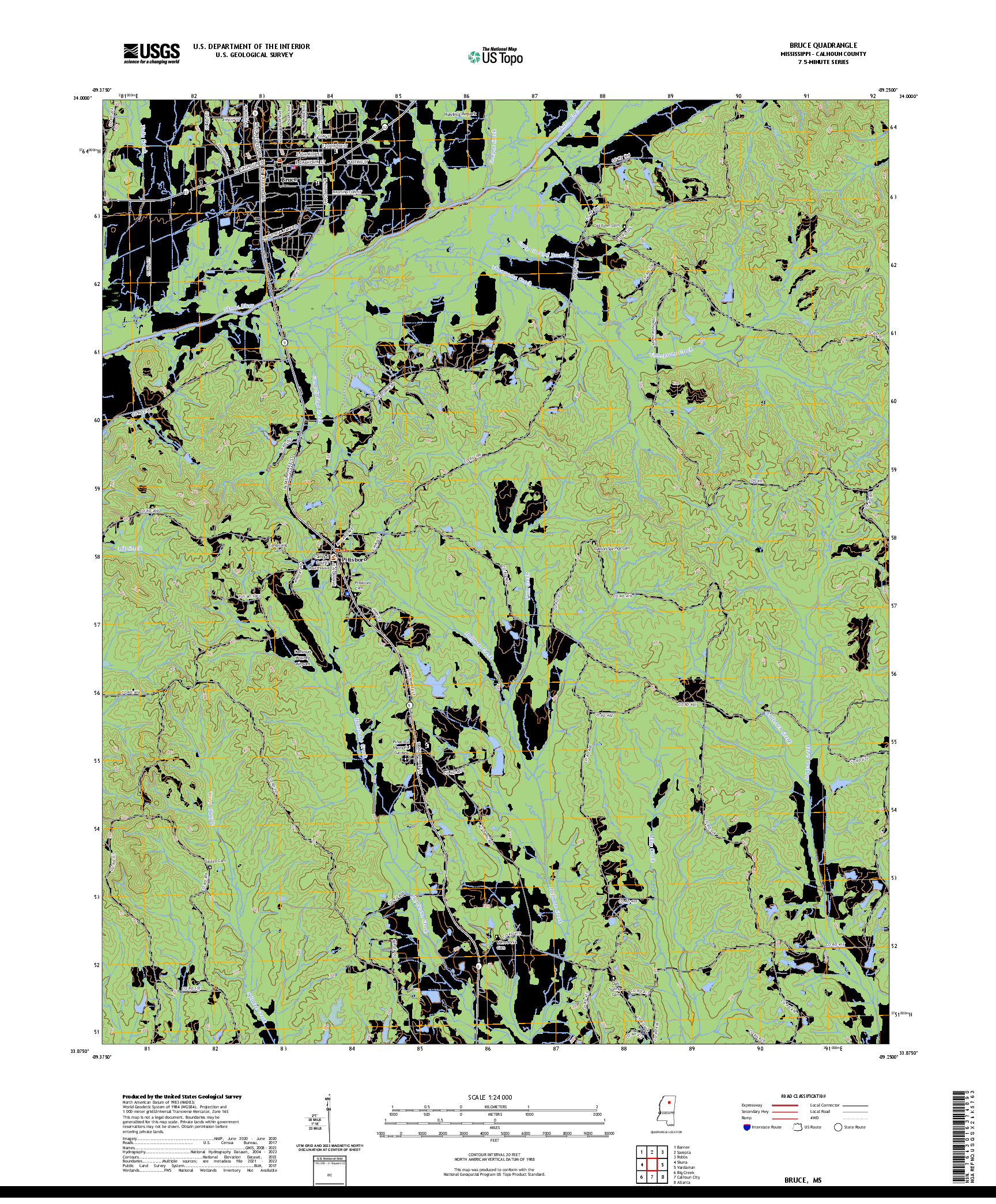 US TOPO 7.5-MINUTE MAP FOR BRUCE, MS