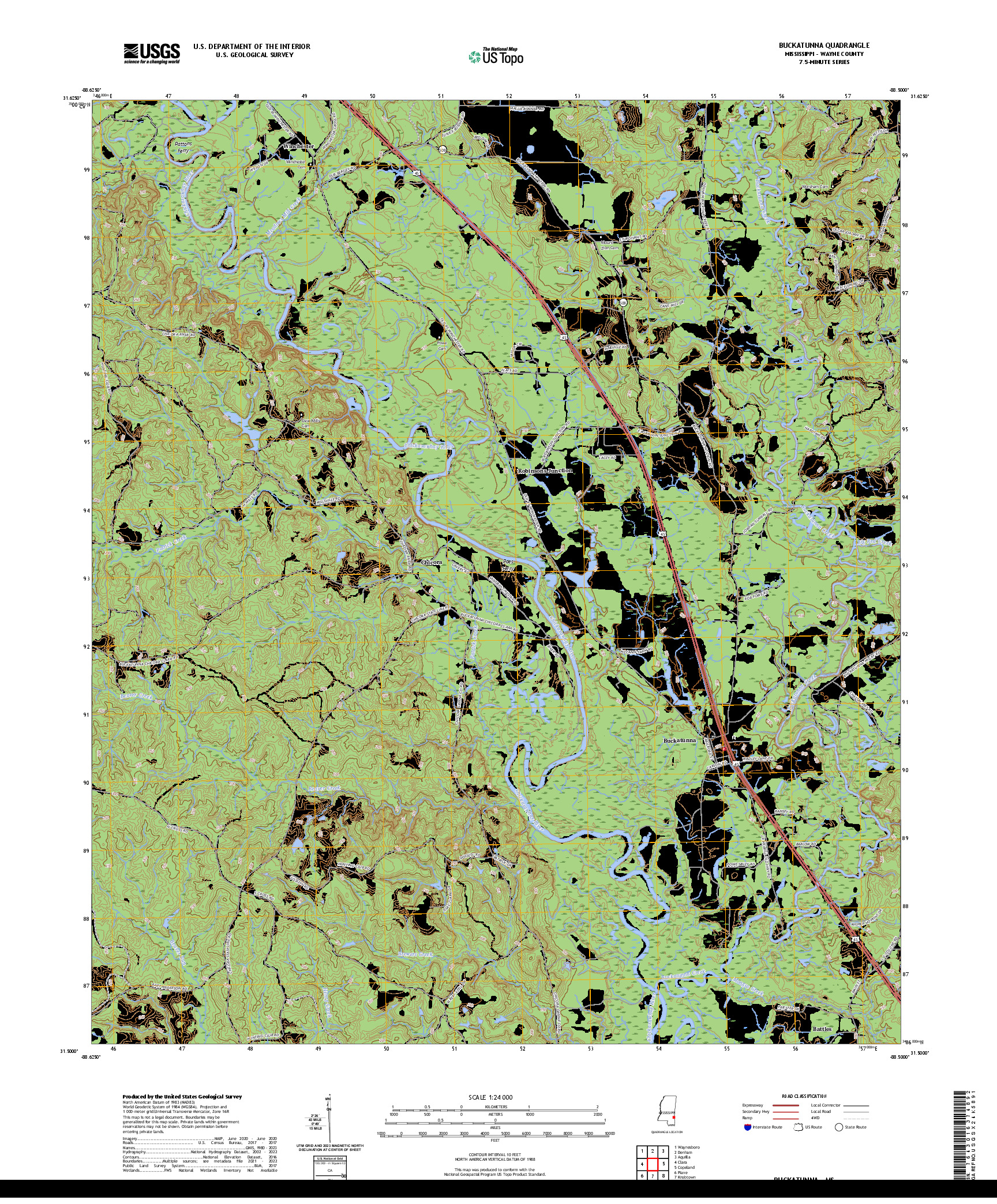 US TOPO 7.5-MINUTE MAP FOR BUCKATUNNA, MS
