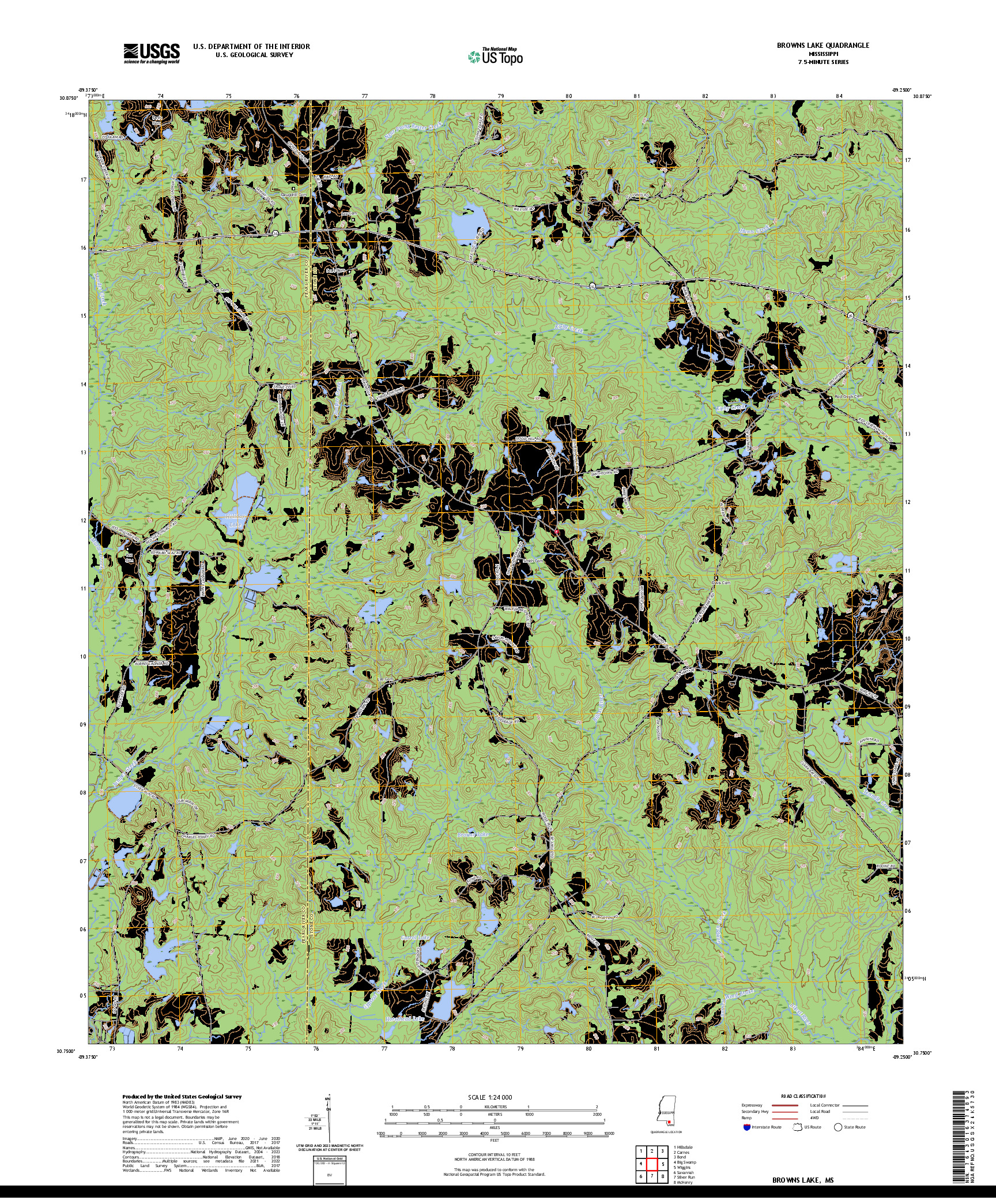 US TOPO 7.5-MINUTE MAP FOR BROWNS LAKE, MS