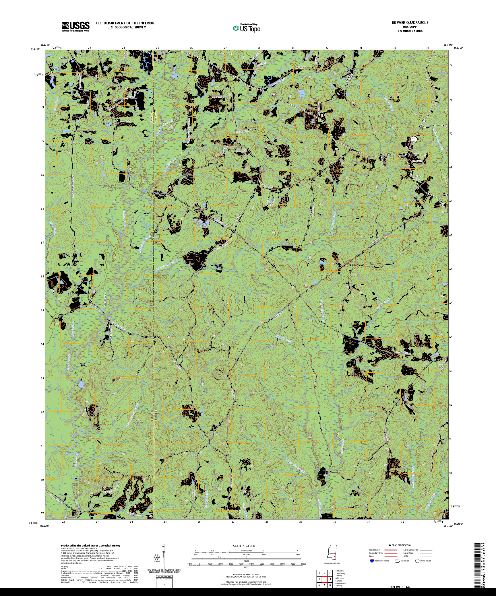 US TOPO 7.5-MINUTE MAP FOR BREWER, MS