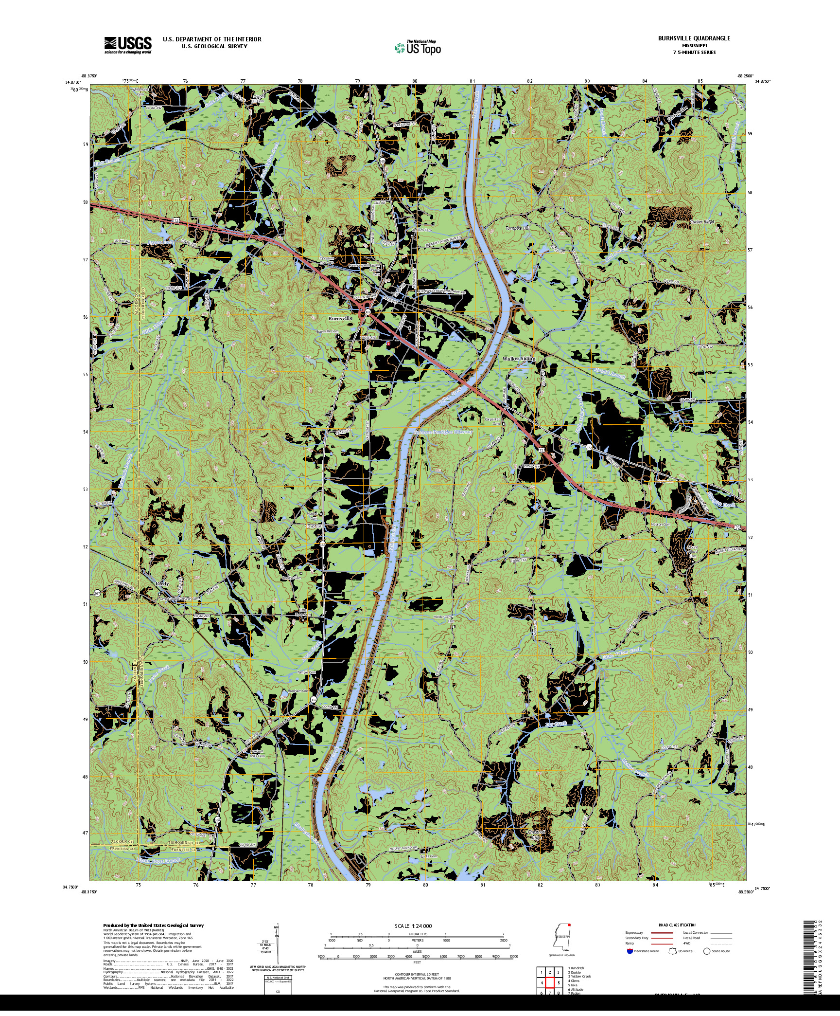 US TOPO 7.5-MINUTE MAP FOR BURNSVILLE, MS