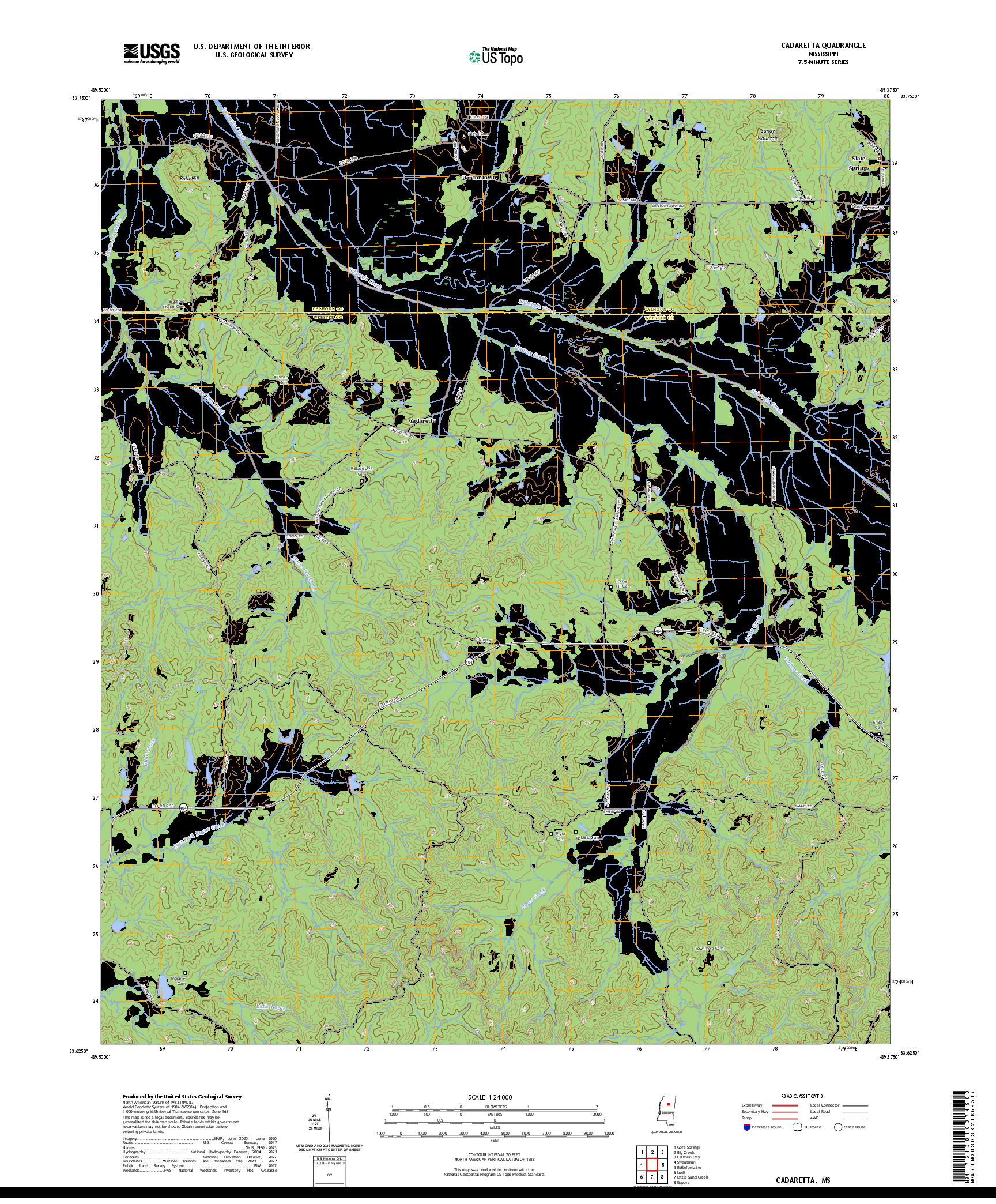 US TOPO 7.5-MINUTE MAP FOR CADARETTA, MS