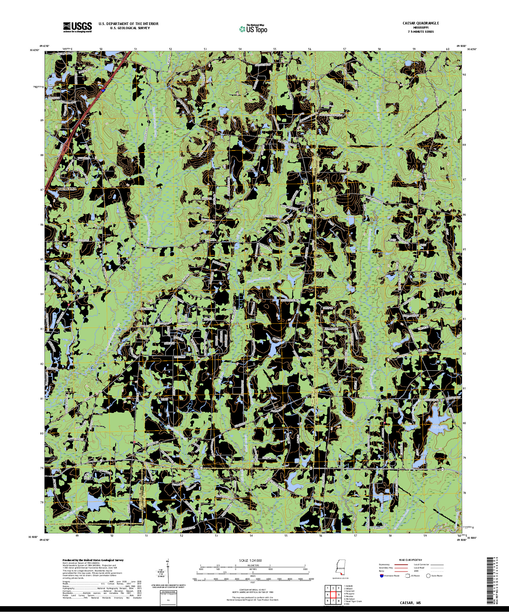 US TOPO 7.5-MINUTE MAP FOR CAESAR, MS