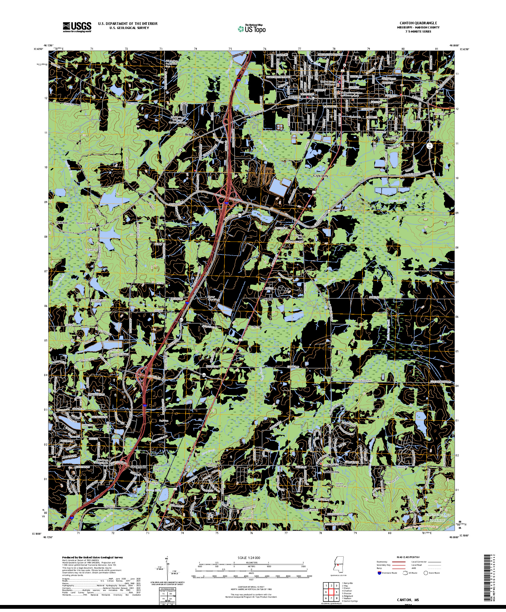 US TOPO 7.5-MINUTE MAP FOR CANTON, MS