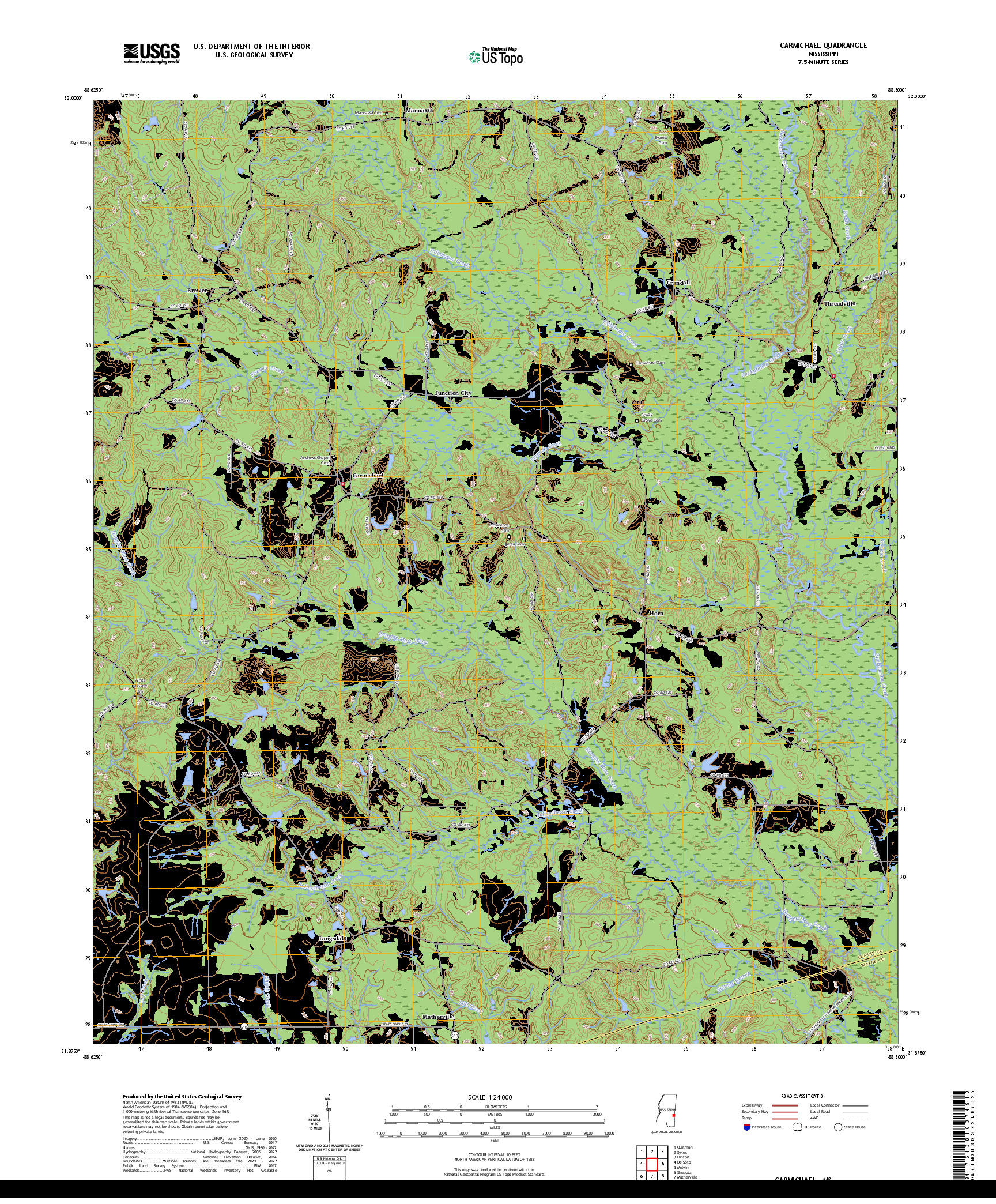 US TOPO 7.5-MINUTE MAP FOR CARMICHAEL, MS
