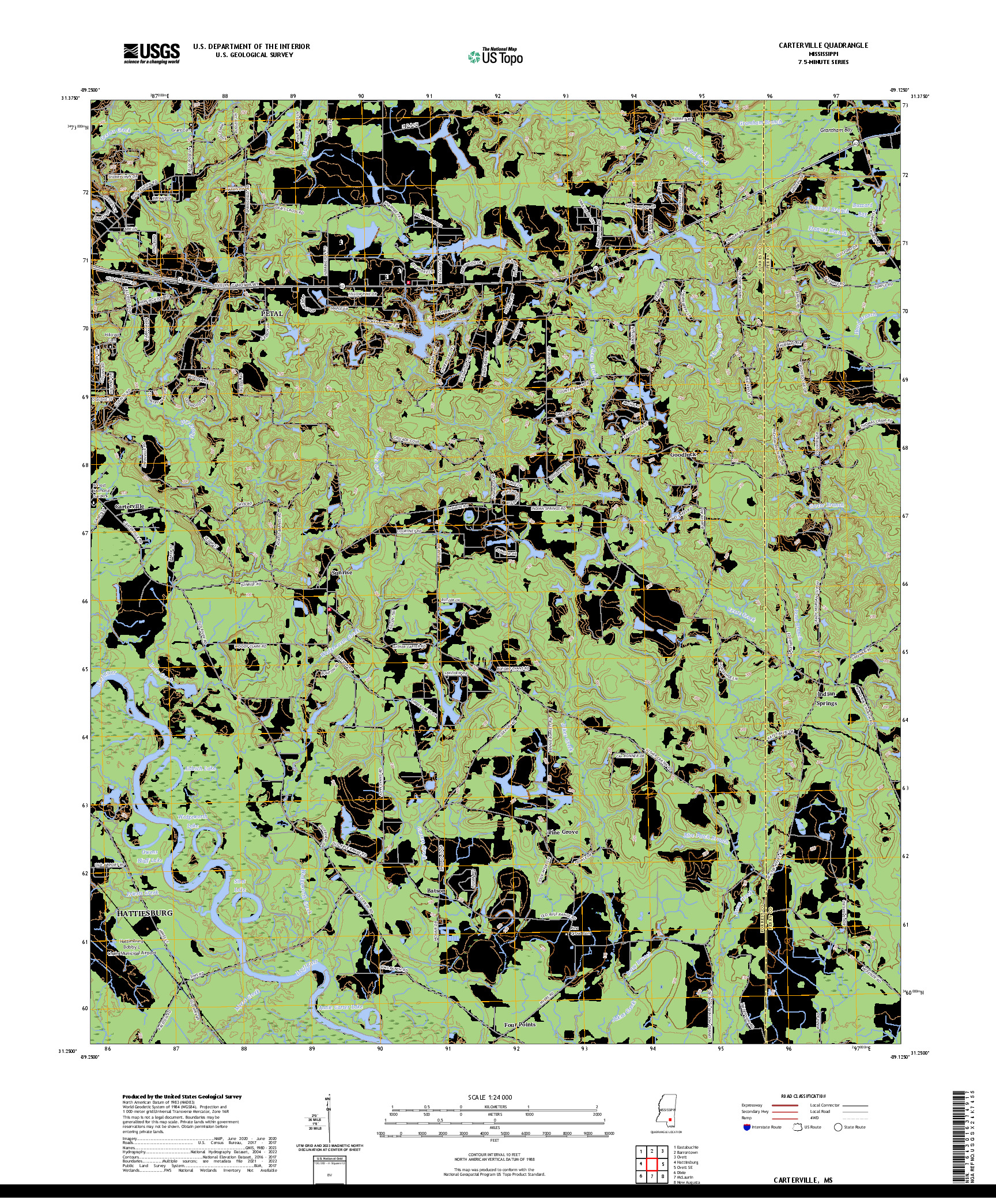 US TOPO 7.5-MINUTE MAP FOR CARTERVILLE, MS