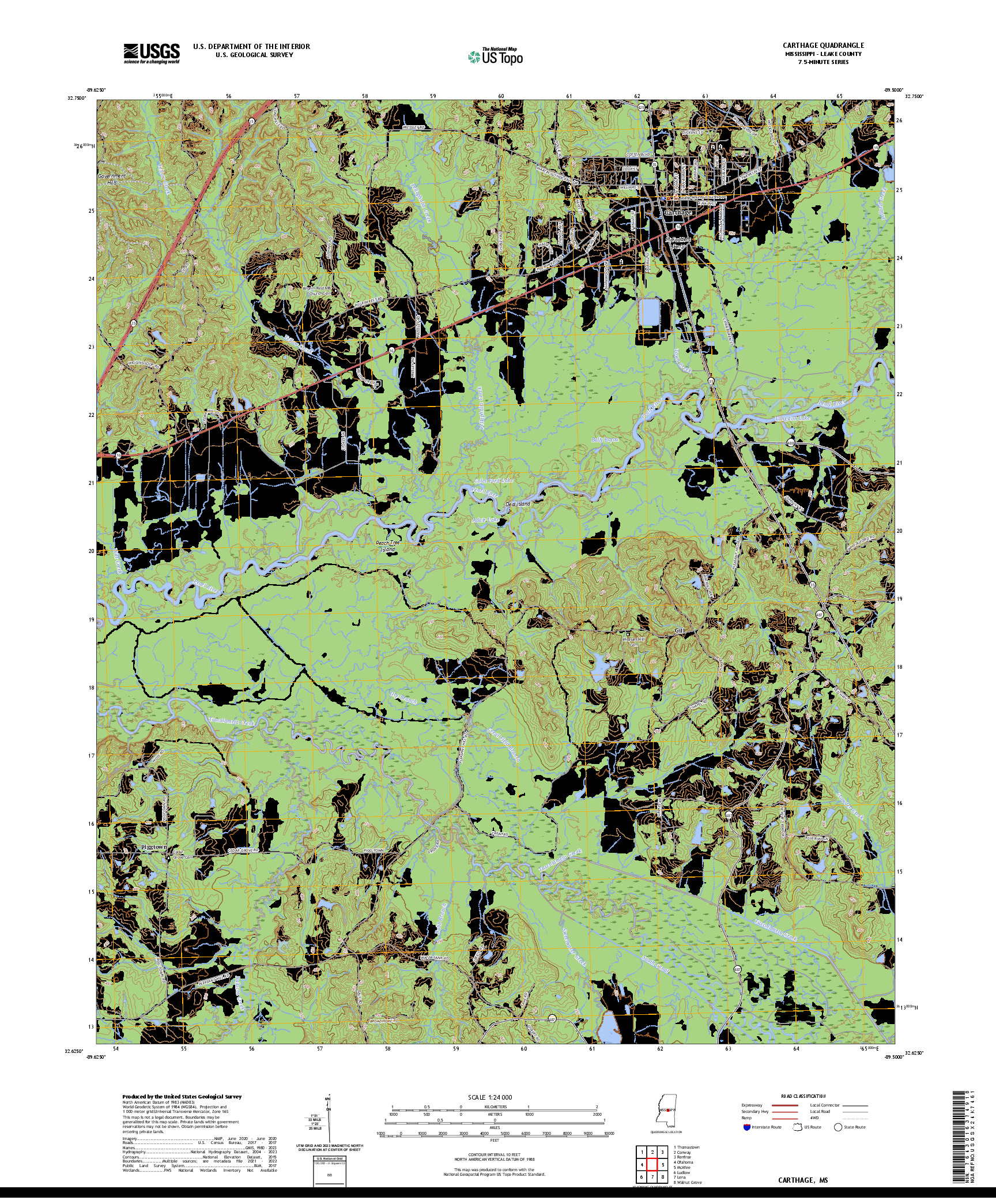 US TOPO 7.5-MINUTE MAP FOR CARTHAGE, MS