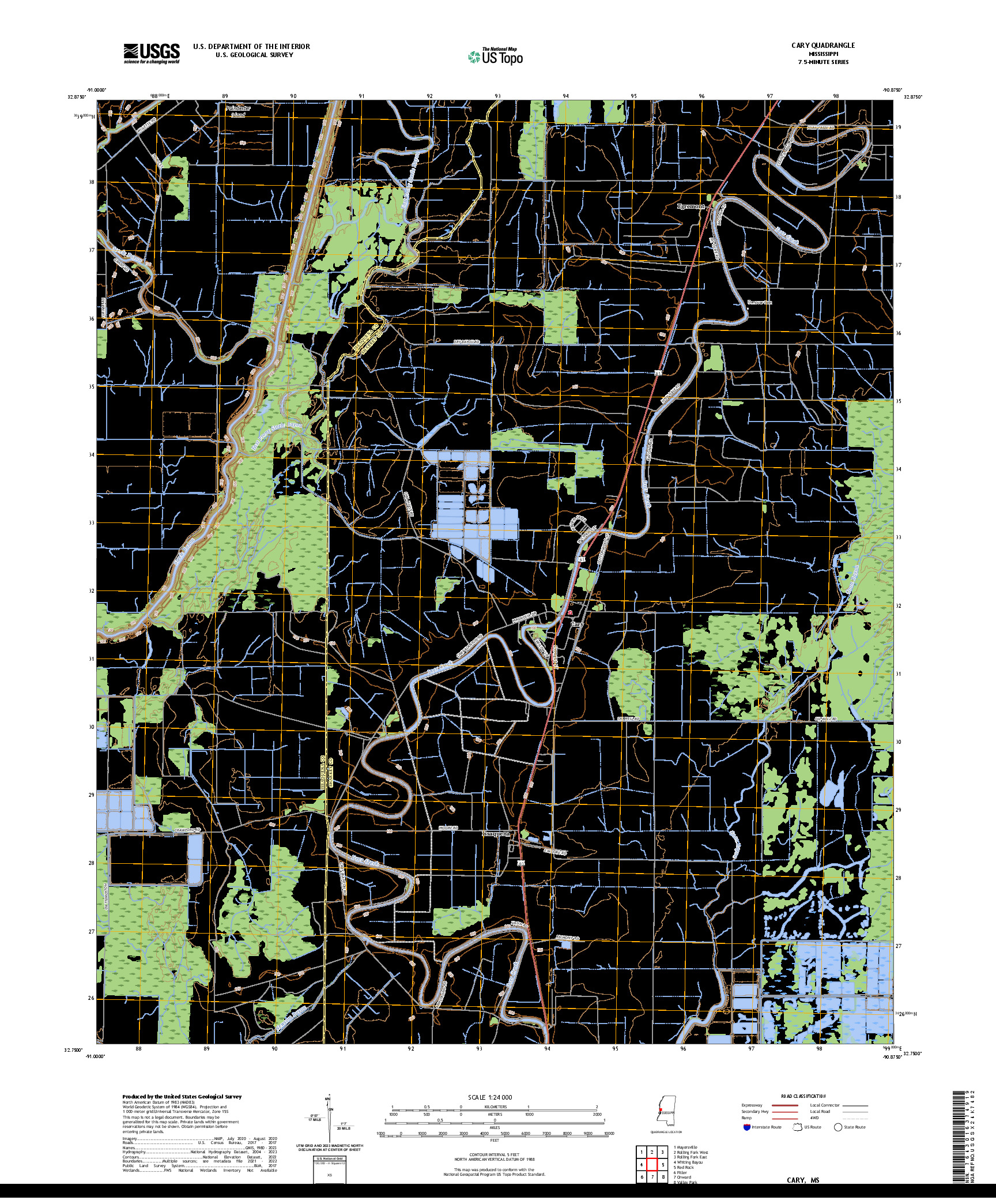 US TOPO 7.5-MINUTE MAP FOR CARY, MS