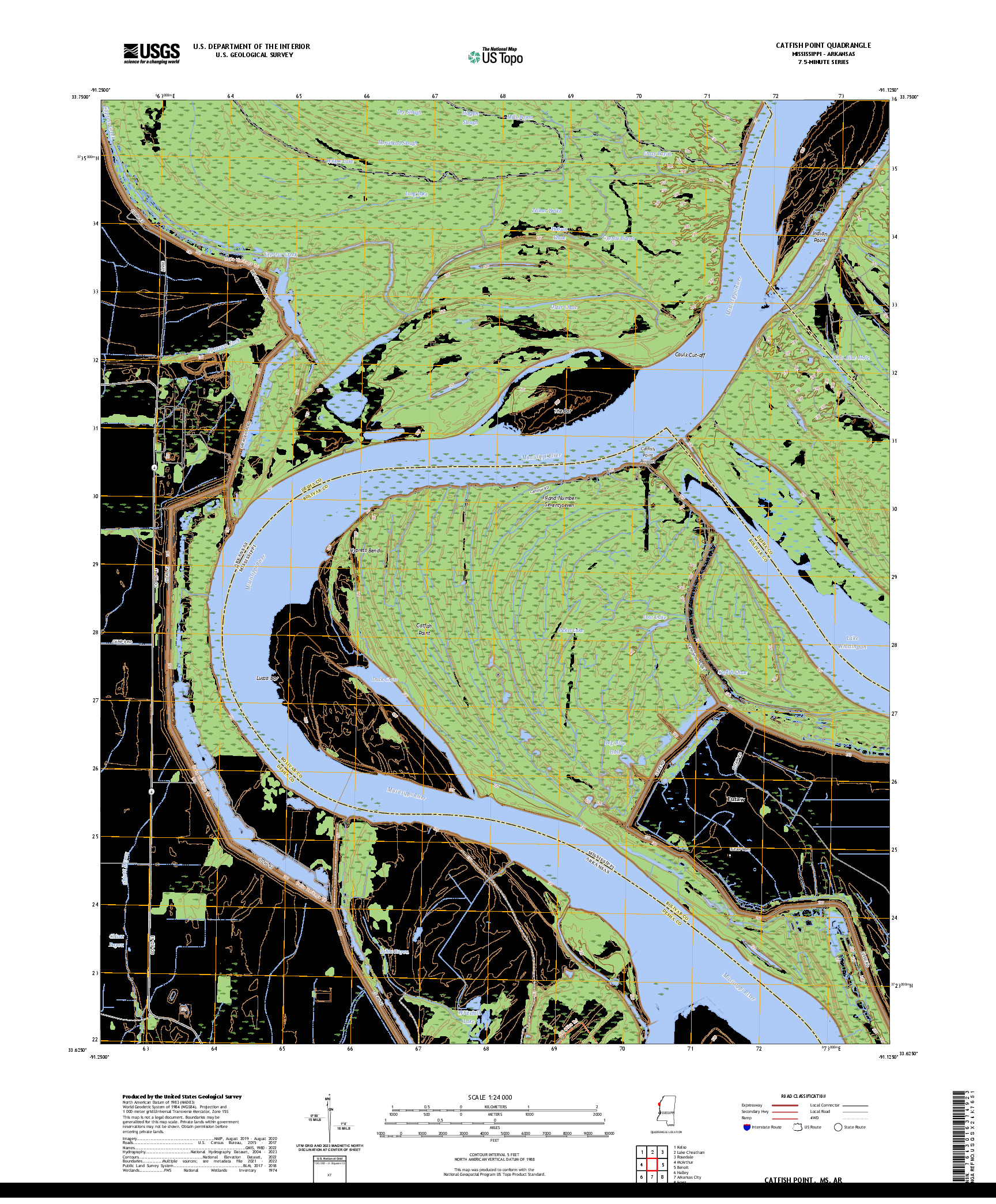 US TOPO 7.5-MINUTE MAP FOR CATFISH POINT, MS,AR