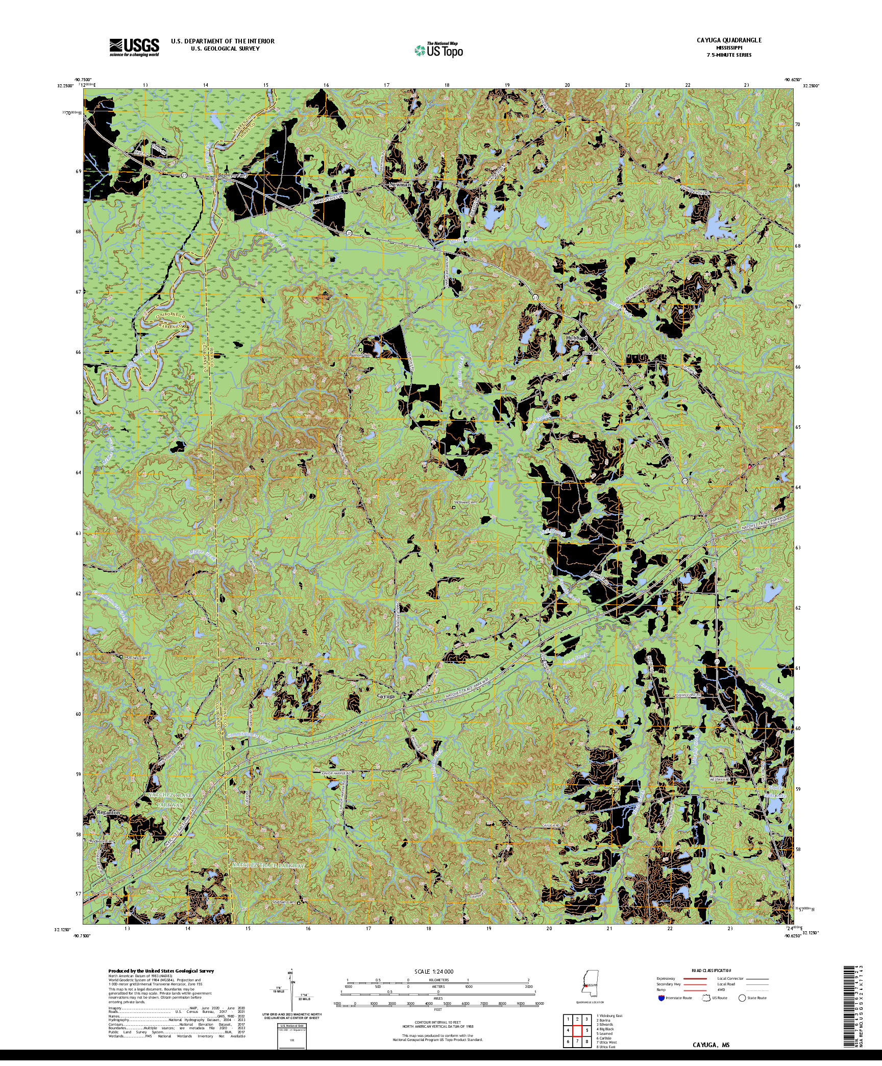 US TOPO 7.5-MINUTE MAP FOR CAYUGA, MS
