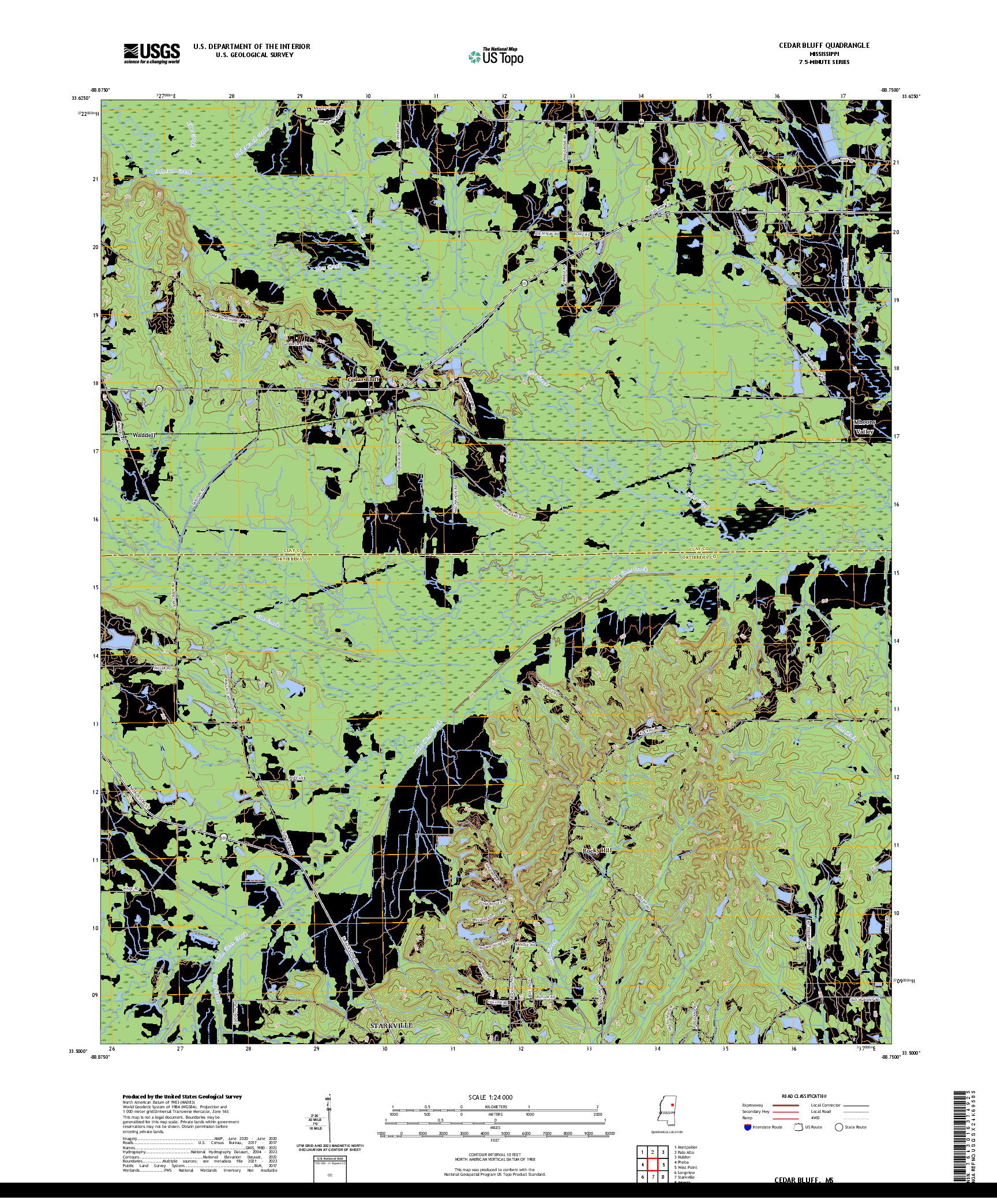 US TOPO 7.5-MINUTE MAP FOR CEDAR BLUFF, MS