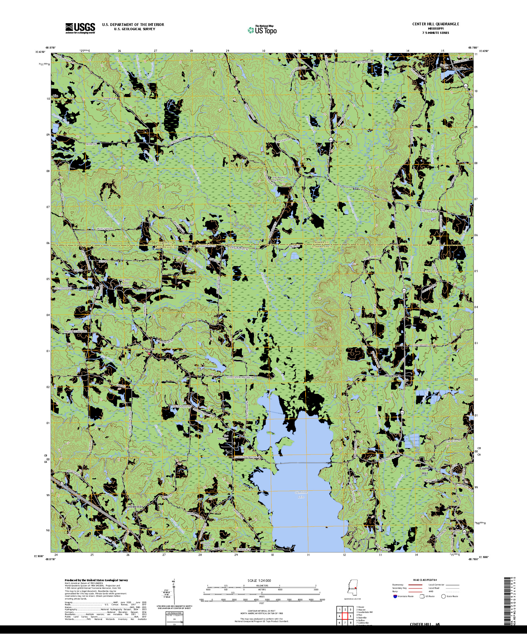 US TOPO 7.5-MINUTE MAP FOR CENTER HILL, MS
