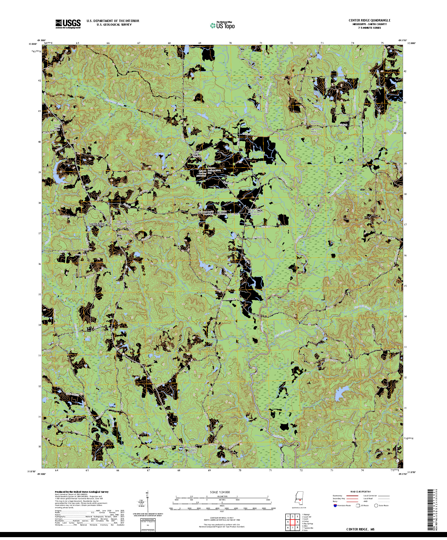 US TOPO 7.5-MINUTE MAP FOR CENTER RIDGE, MS