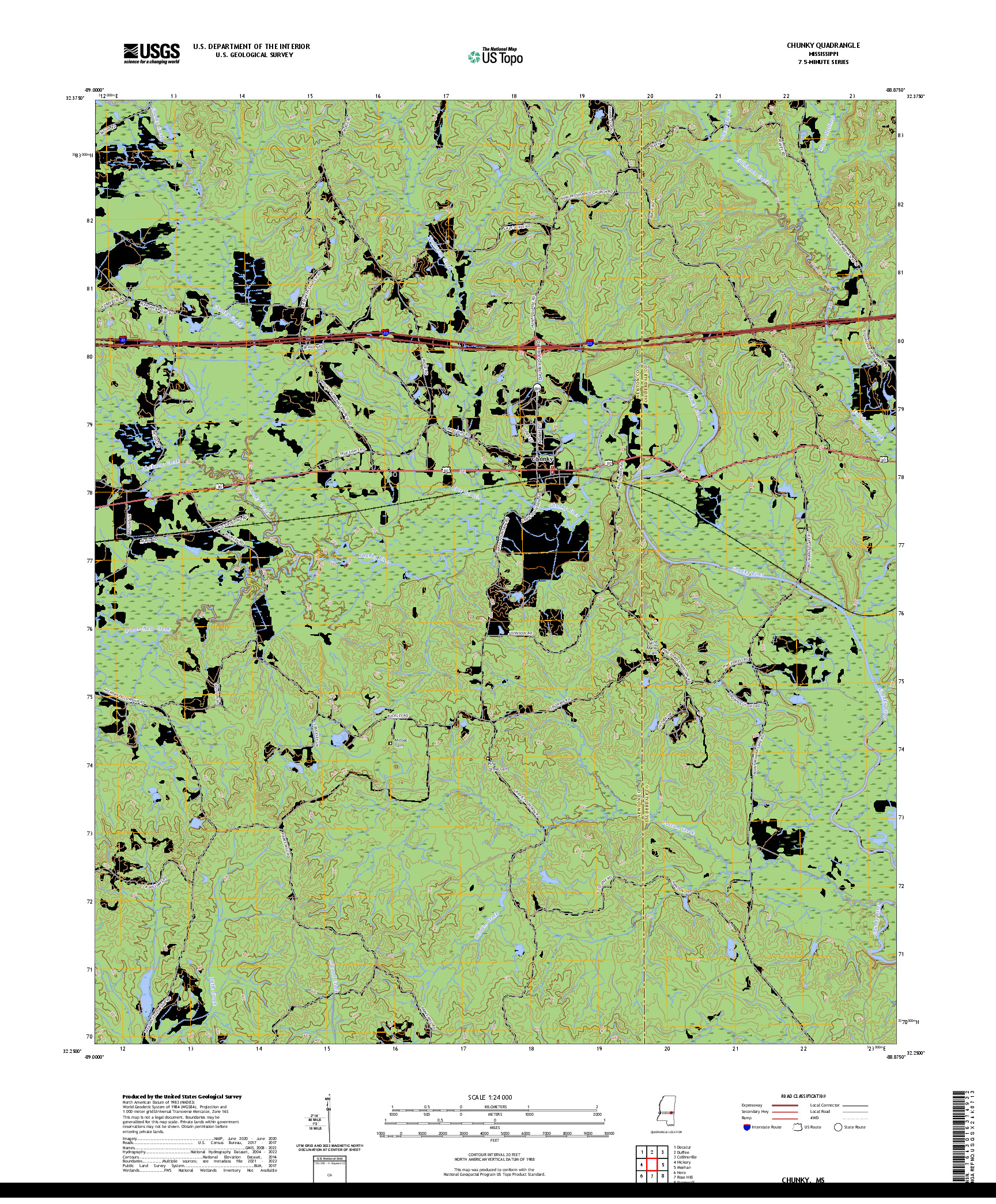 US TOPO 7.5-MINUTE MAP FOR CHUNKY, MS
