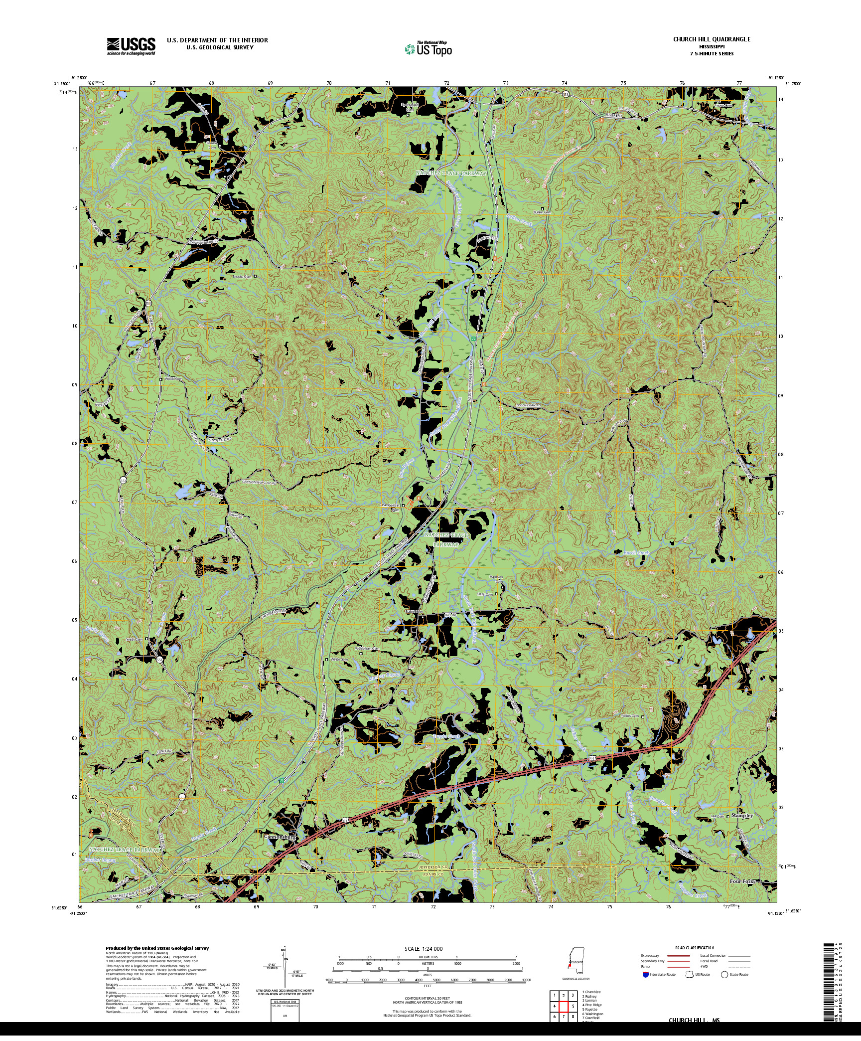 US TOPO 7.5-MINUTE MAP FOR CHURCH HILL, MS