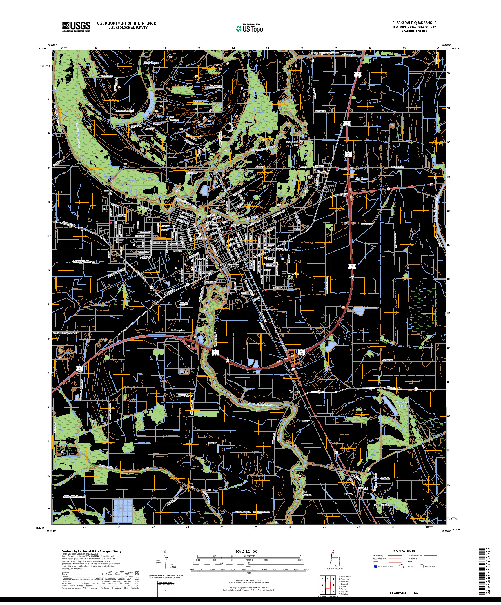 US TOPO 7.5-MINUTE MAP FOR CLARKSDALE, MS