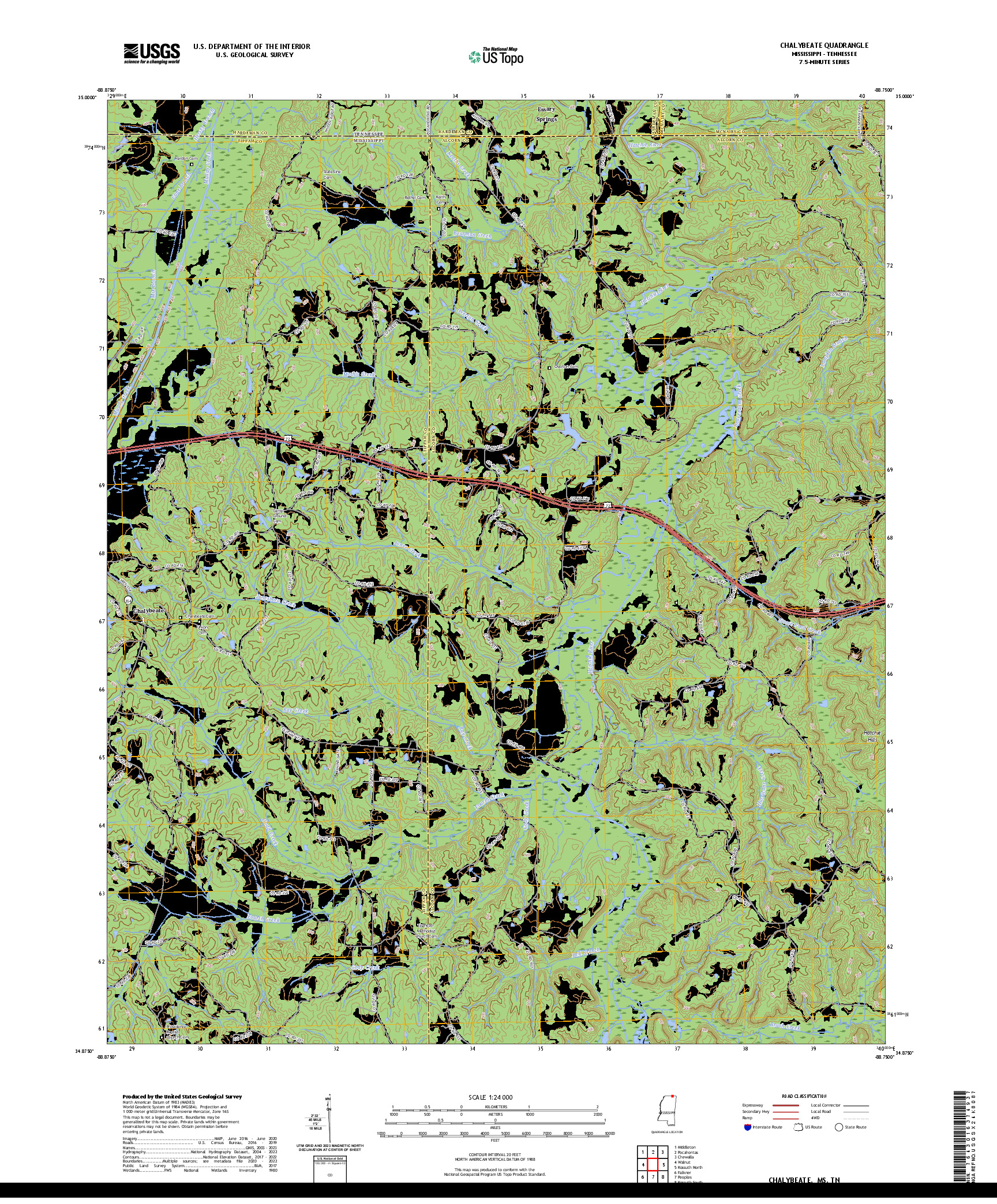 US TOPO 7.5-MINUTE MAP FOR CHALYBEATE, MS,TN