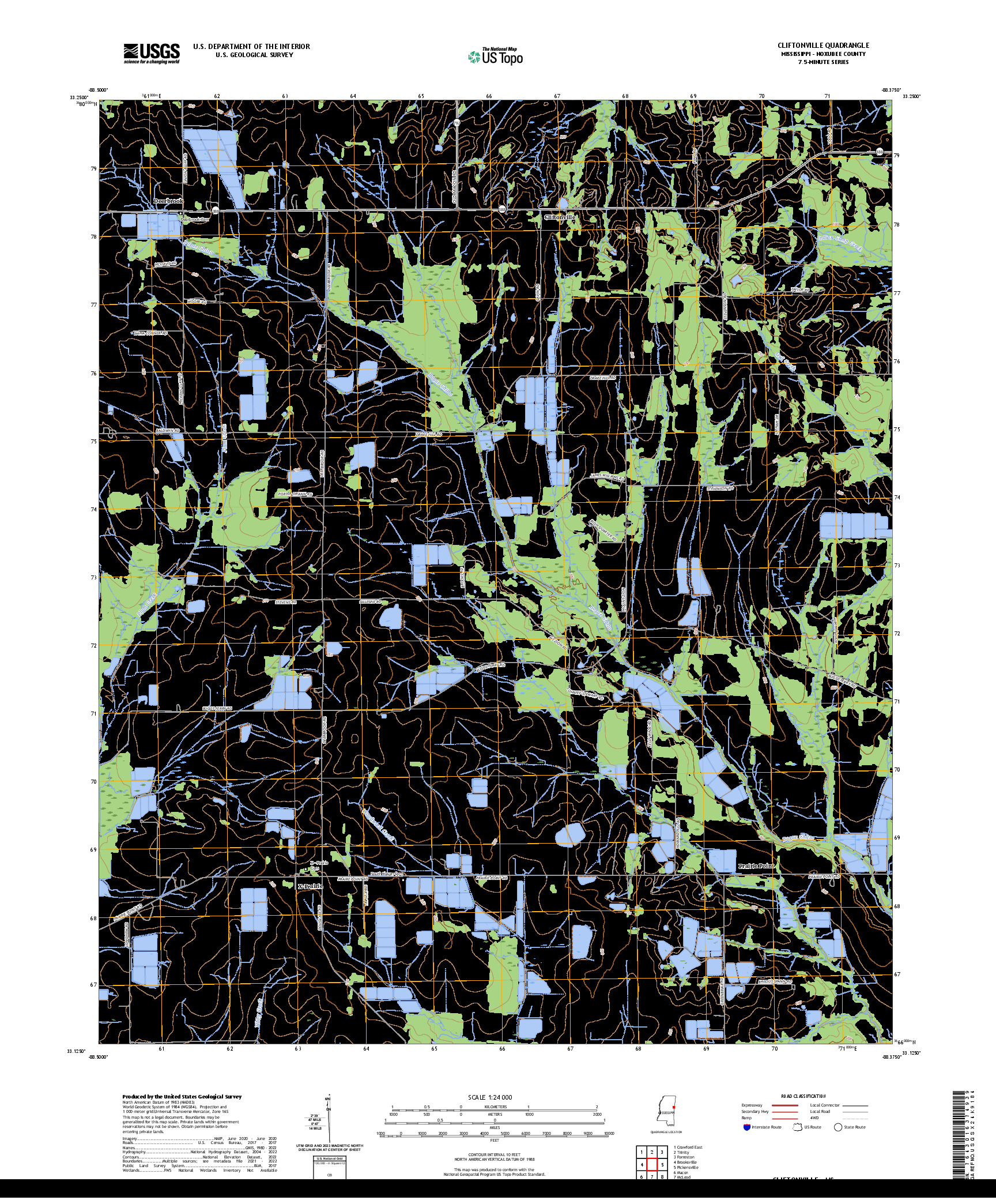US TOPO 7.5-MINUTE MAP FOR CLIFTONVILLE, MS