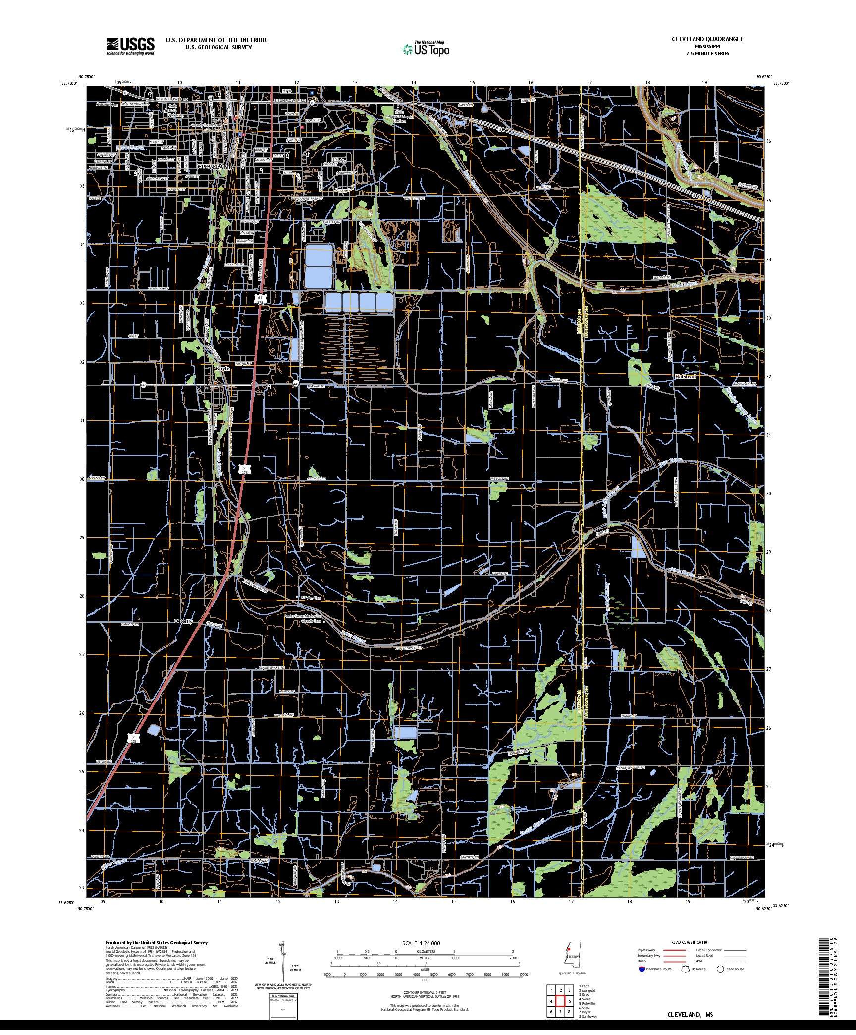 US TOPO 7.5-MINUTE MAP FOR CLEVELAND, MS