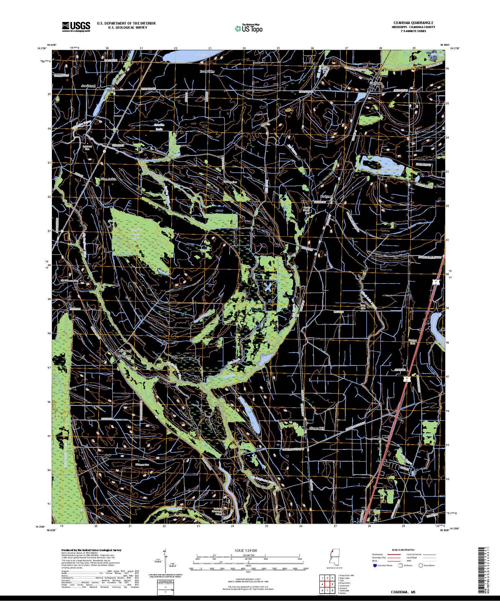 US TOPO 7.5-MINUTE MAP FOR COAHOMA, MS