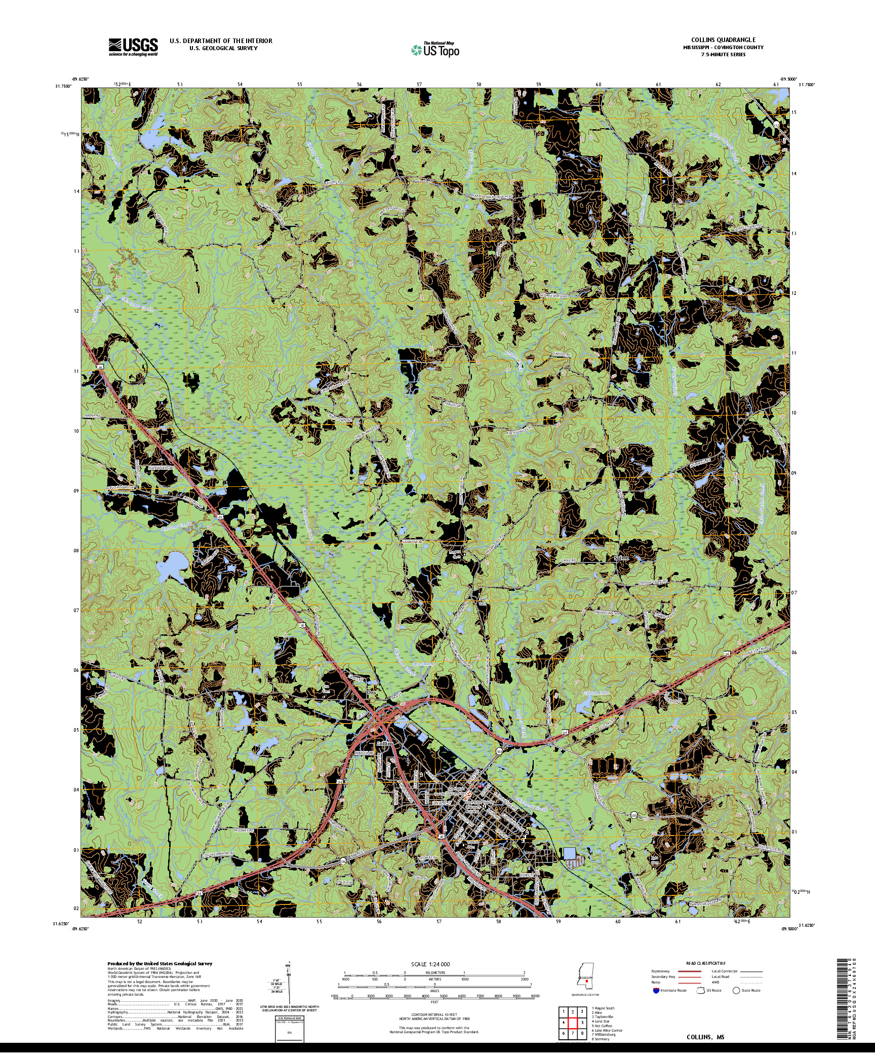 US TOPO 7.5-MINUTE MAP FOR COLLINS, MS