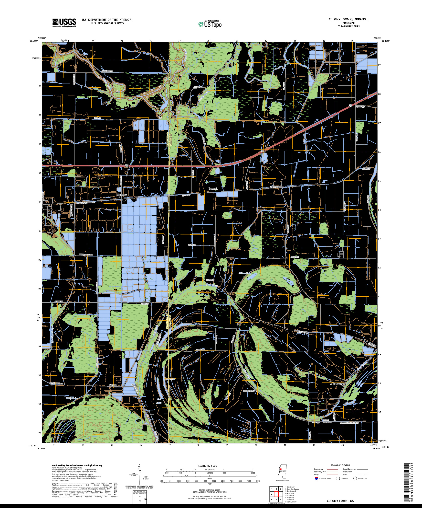 US TOPO 7.5-MINUTE MAP FOR COLONY TOWN, MS