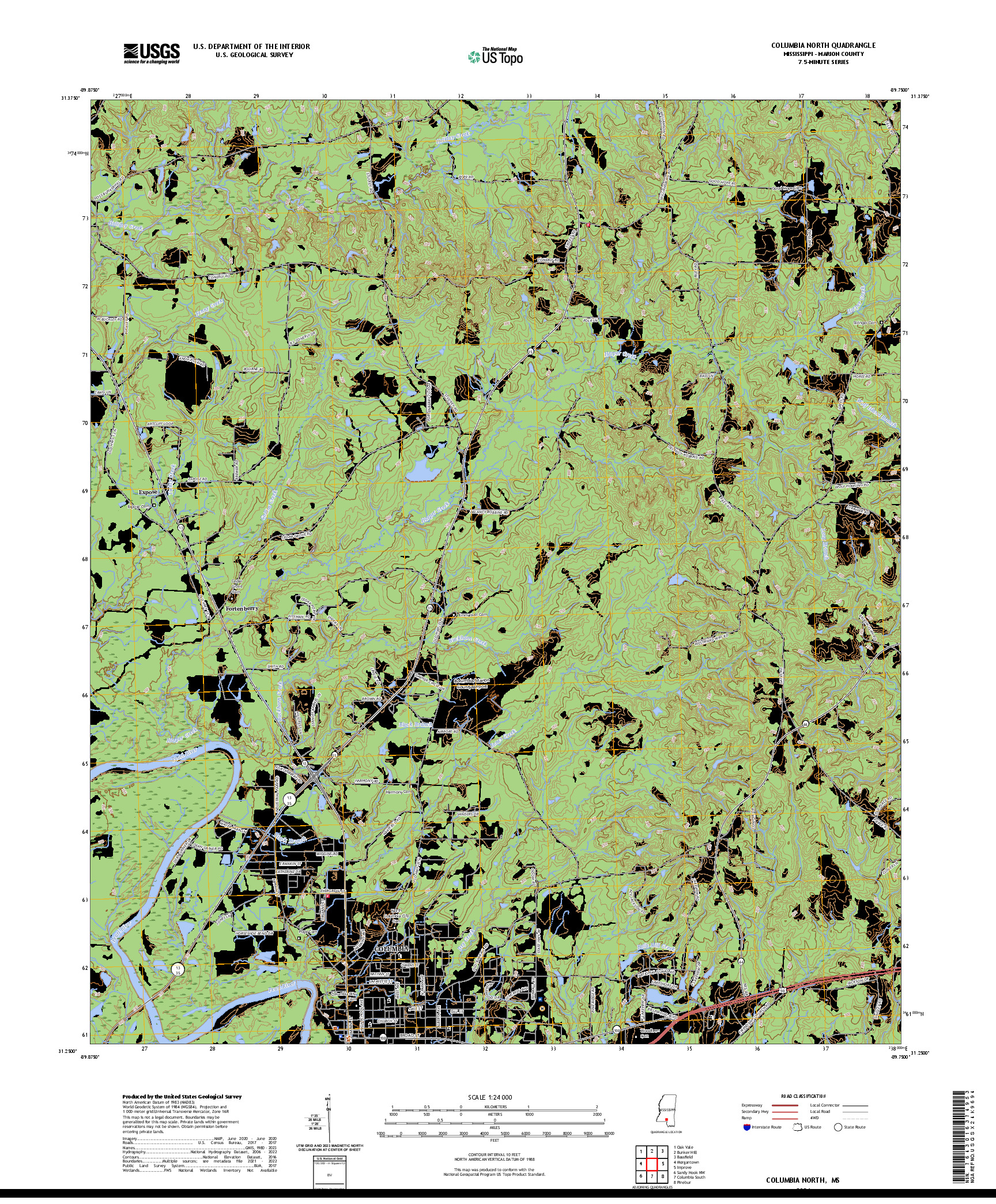 US TOPO 7.5-MINUTE MAP FOR COLUMBIA NORTH, MS