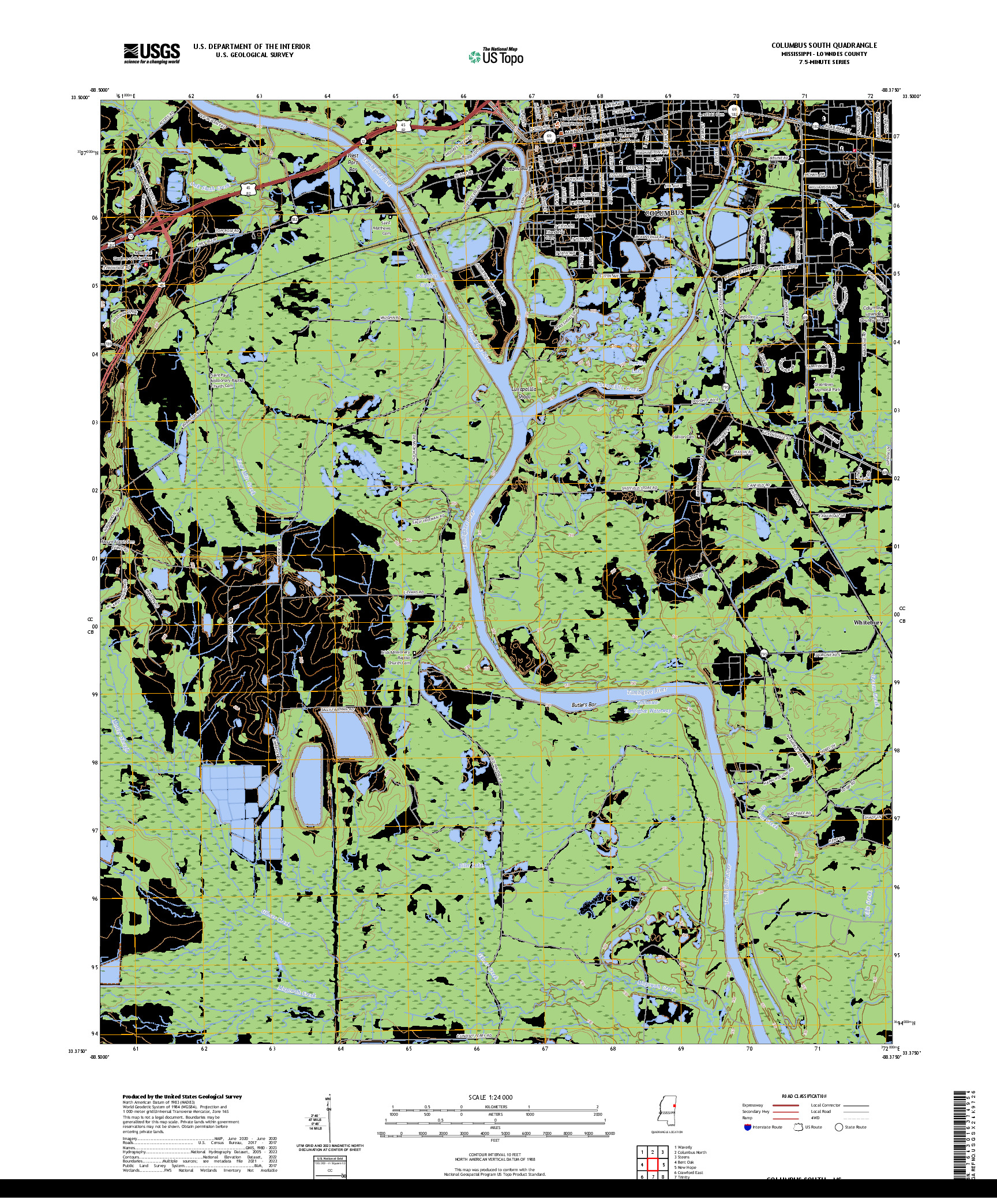 US TOPO 7.5-MINUTE MAP FOR COLUMBUS SOUTH, MS