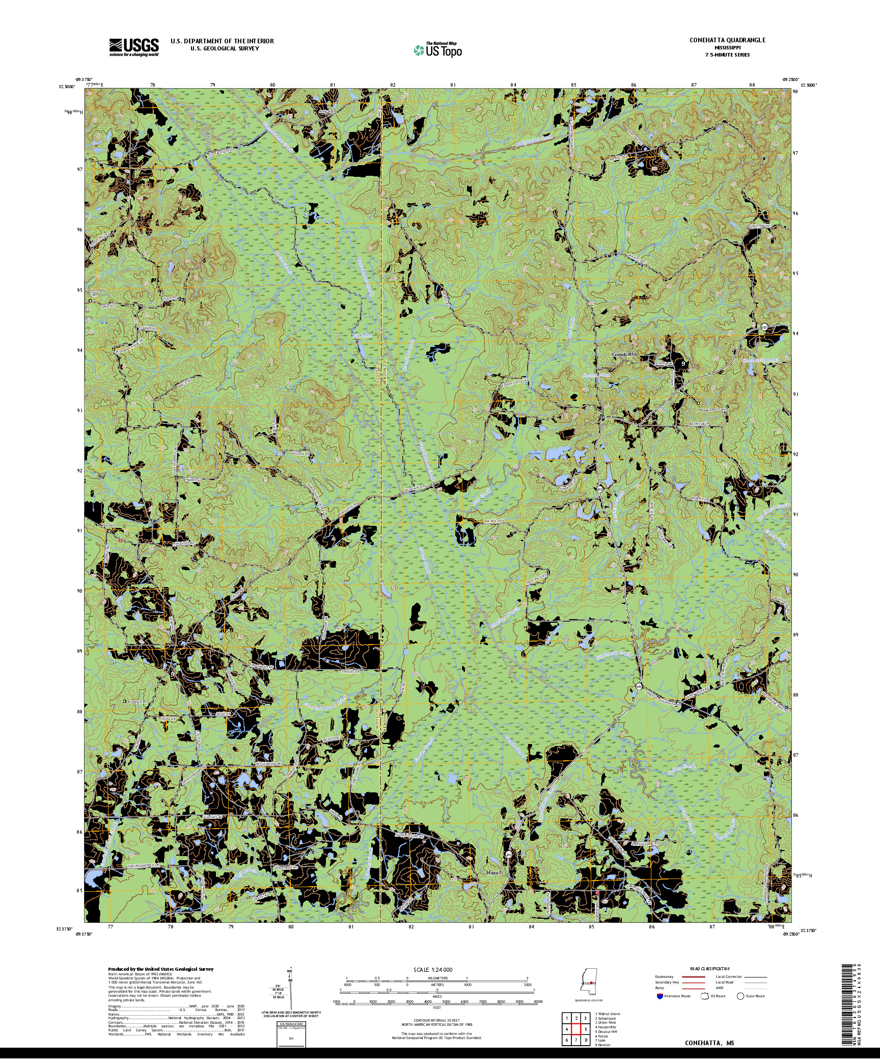 US TOPO 7.5-MINUTE MAP FOR CONEHATTA, MS