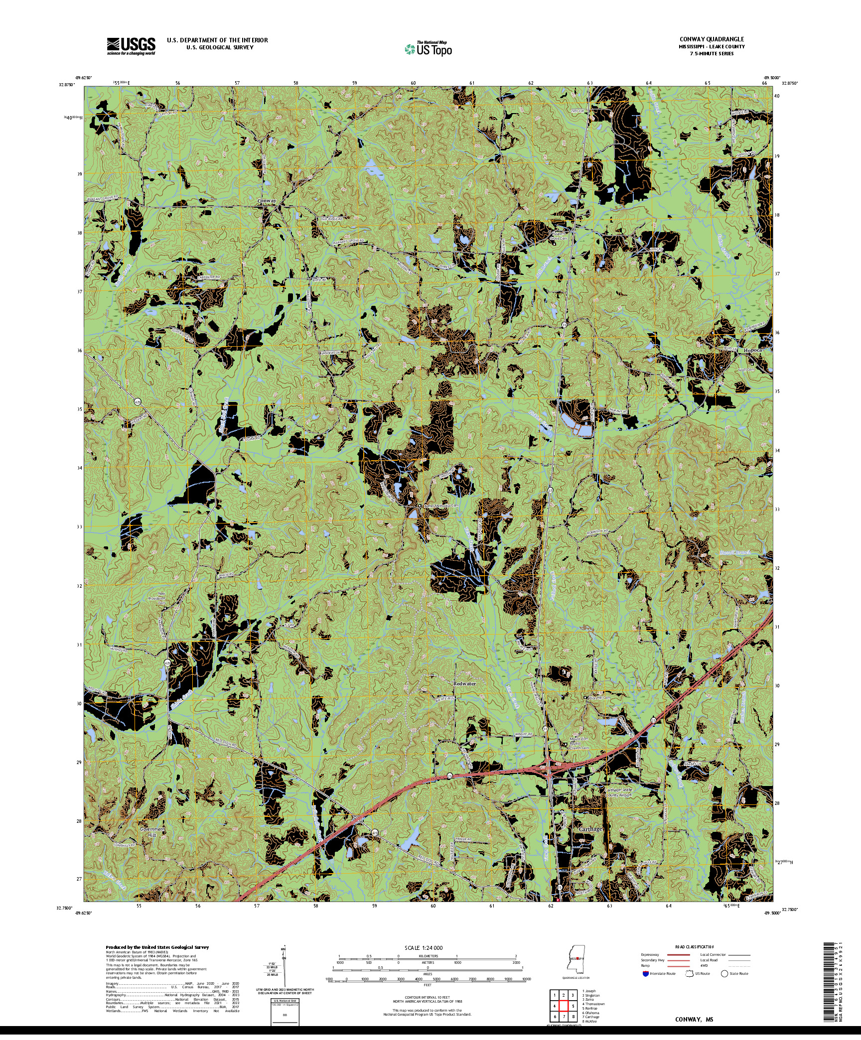 US TOPO 7.5-MINUTE MAP FOR CONWAY, MS