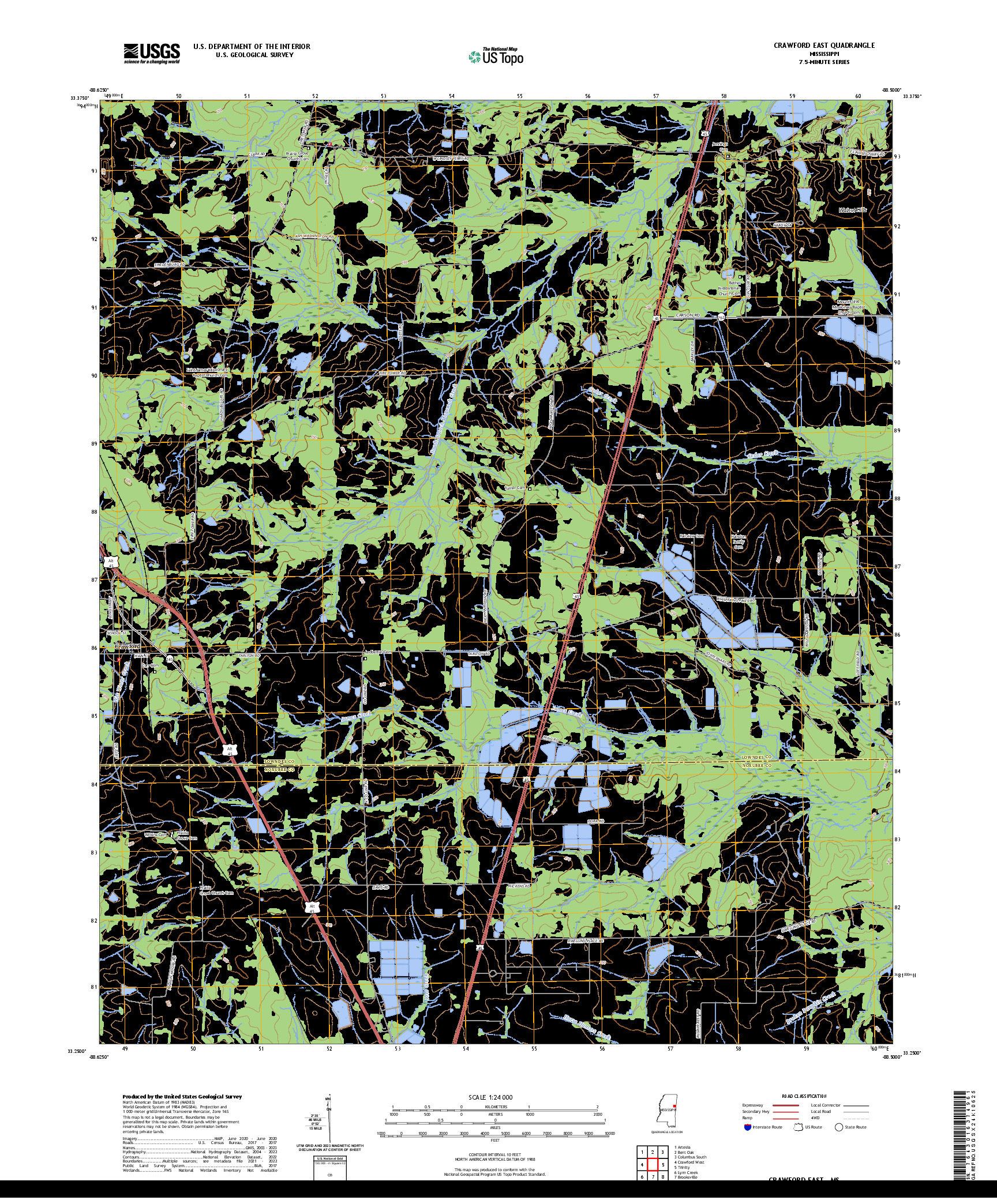 US TOPO 7.5-MINUTE MAP FOR CRAWFORD EAST, MS