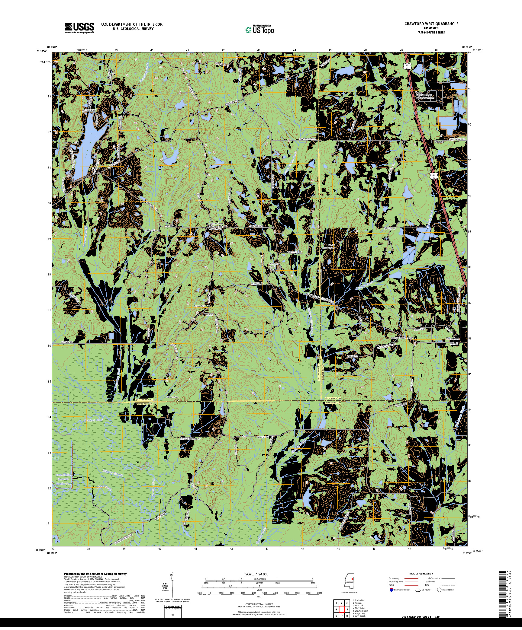 US TOPO 7.5-MINUTE MAP FOR CRAWFORD WEST, MS