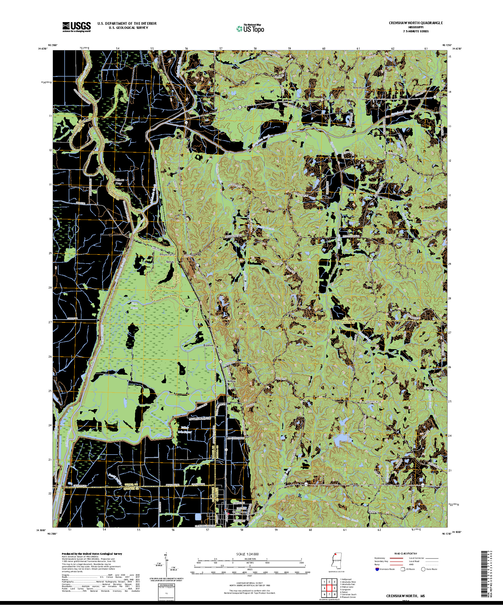US TOPO 7.5-MINUTE MAP FOR CRENSHAW NORTH, MS