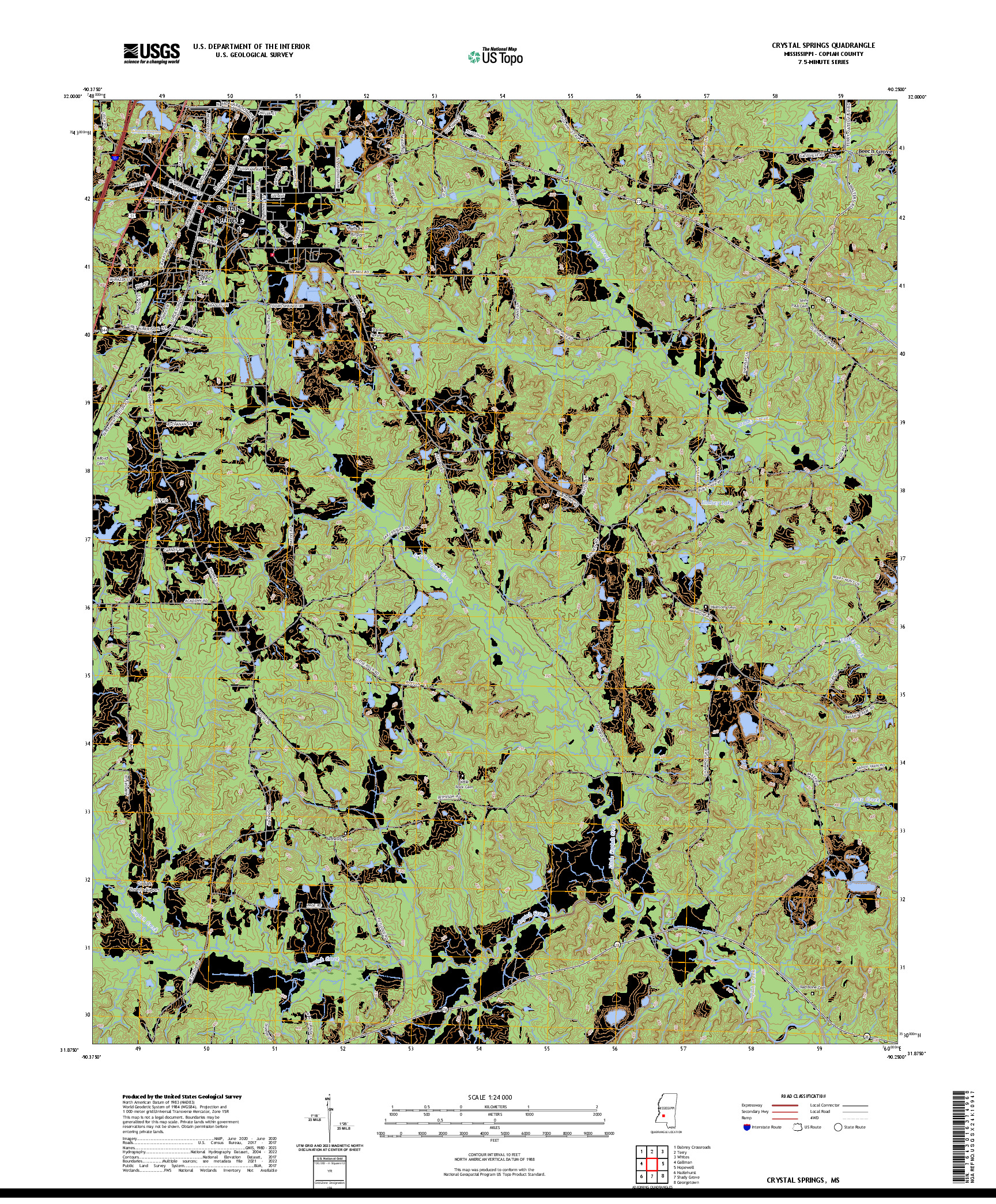 US TOPO 7.5-MINUTE MAP FOR CRYSTAL SPRINGS, MS