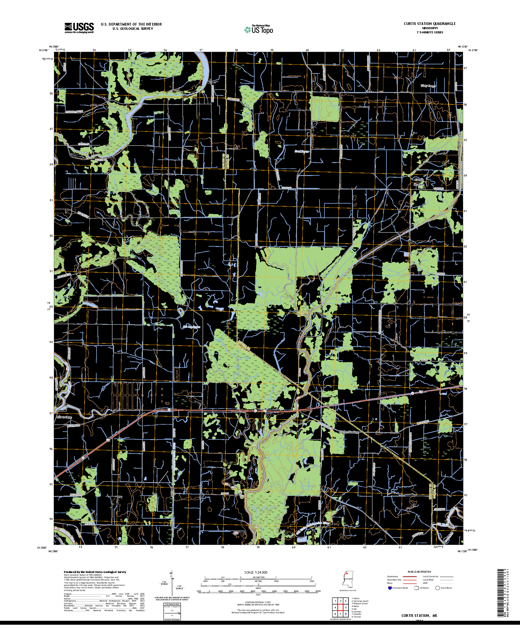 US TOPO 7.5-MINUTE MAP FOR CURTIS STATION, MS