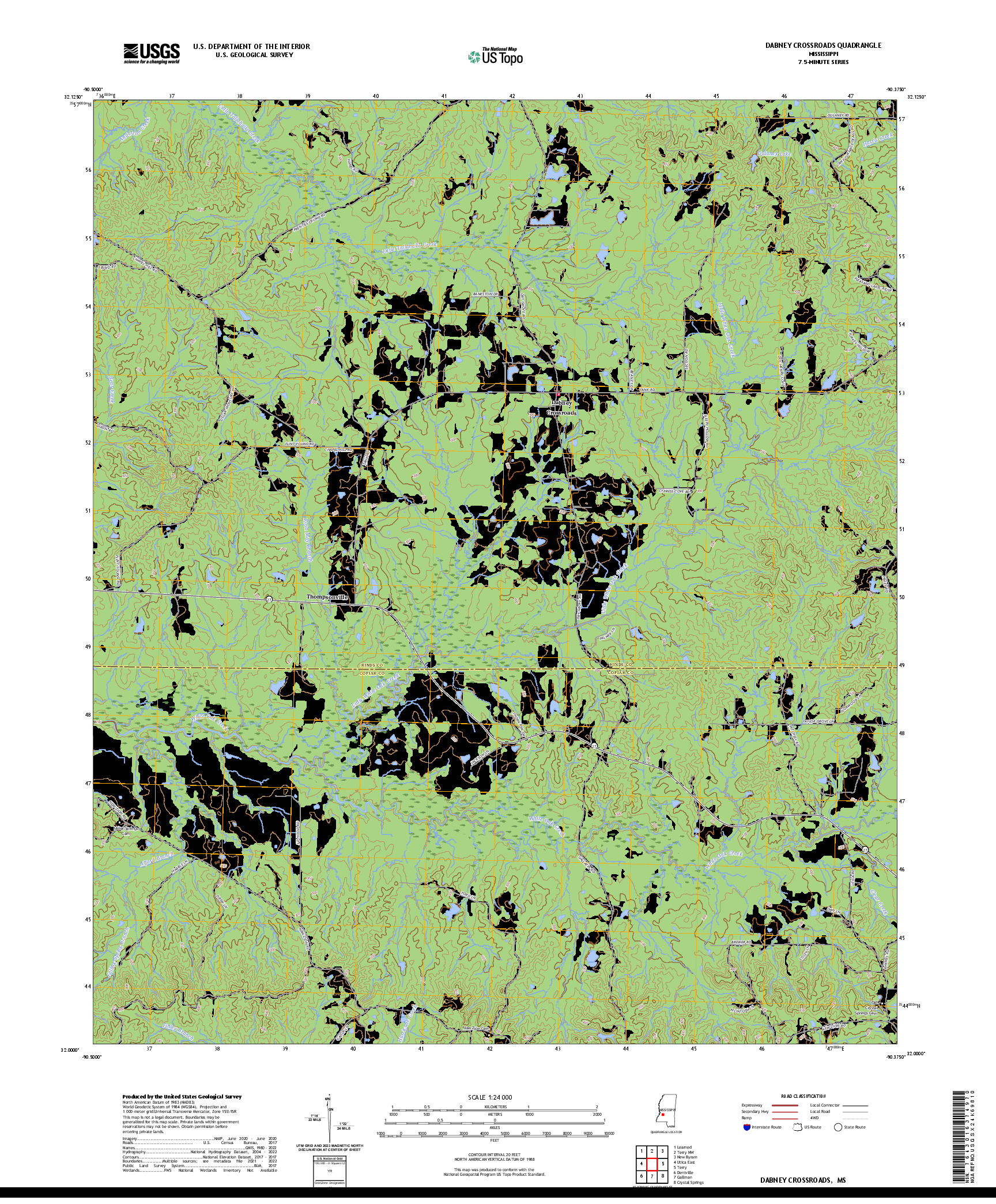 US TOPO 7.5-MINUTE MAP FOR DABNEY CROSSROADS, MS