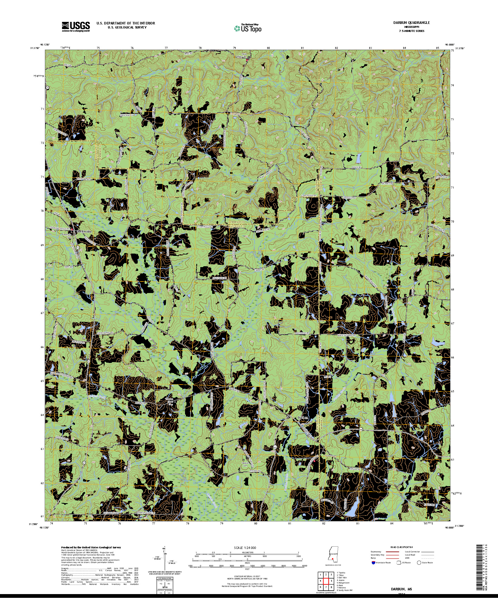 US TOPO 7.5-MINUTE MAP FOR DARBUN, MS