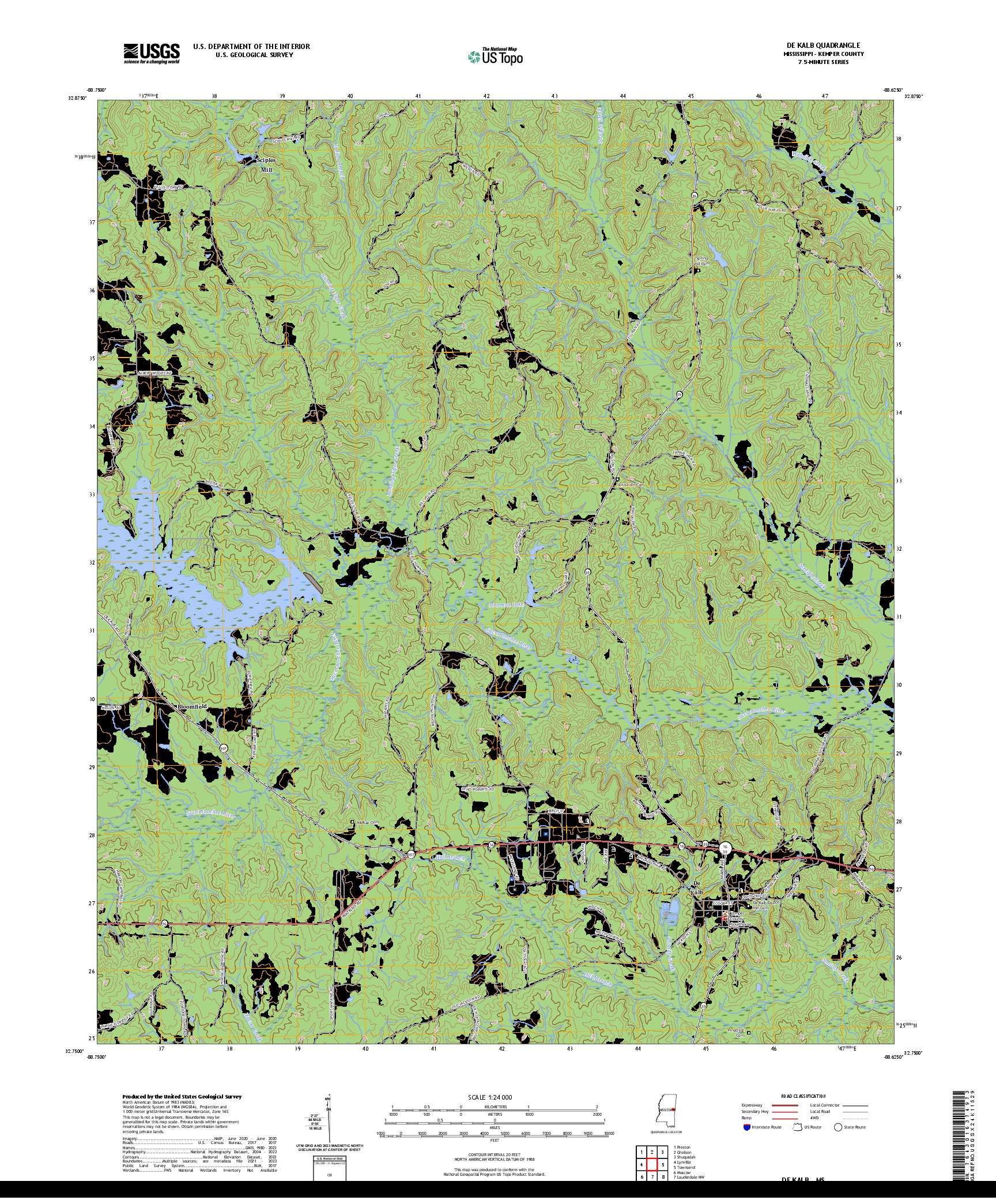 US TOPO 7.5-MINUTE MAP FOR DE KALB, MS