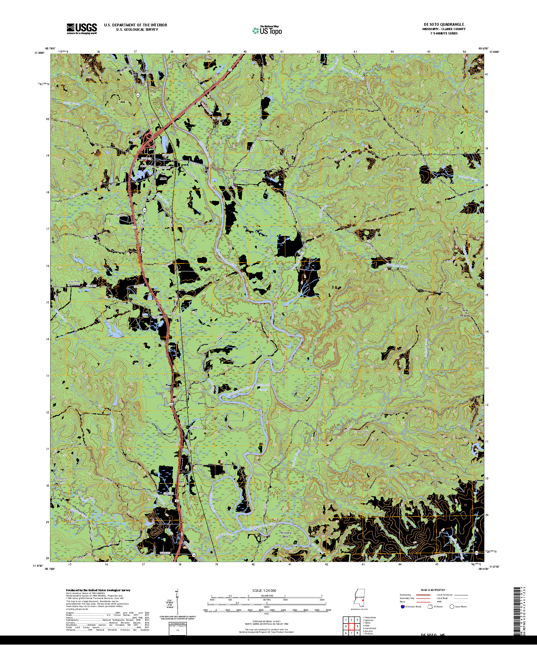 US TOPO 7.5-MINUTE MAP FOR DE SOTO, MS