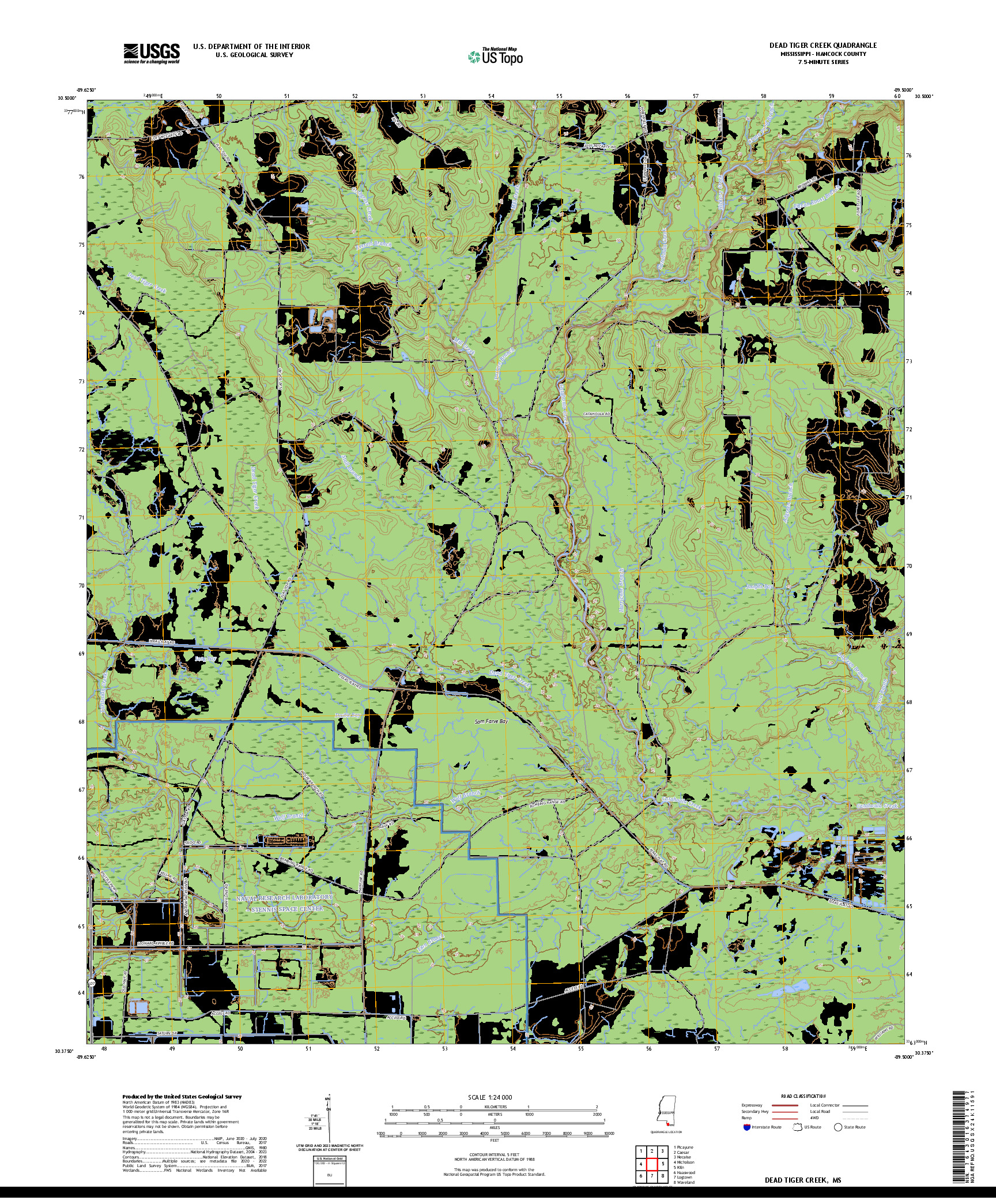 US TOPO 7.5-MINUTE MAP FOR DEAD TIGER CREEK, MS