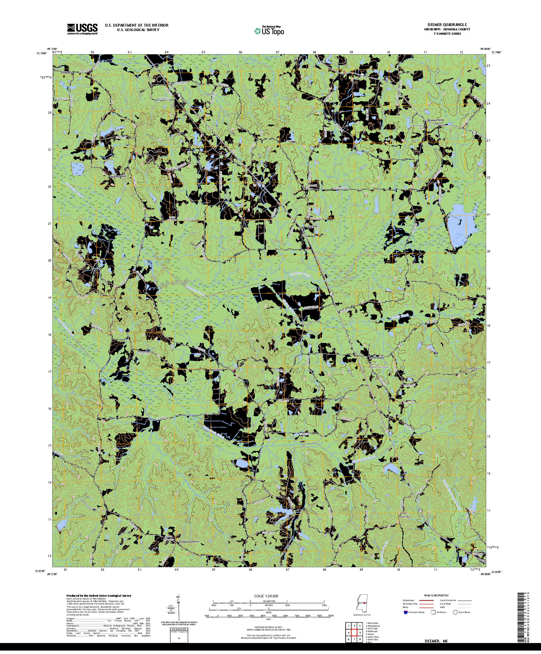 US TOPO 7.5-MINUTE MAP FOR DEEMER, MS