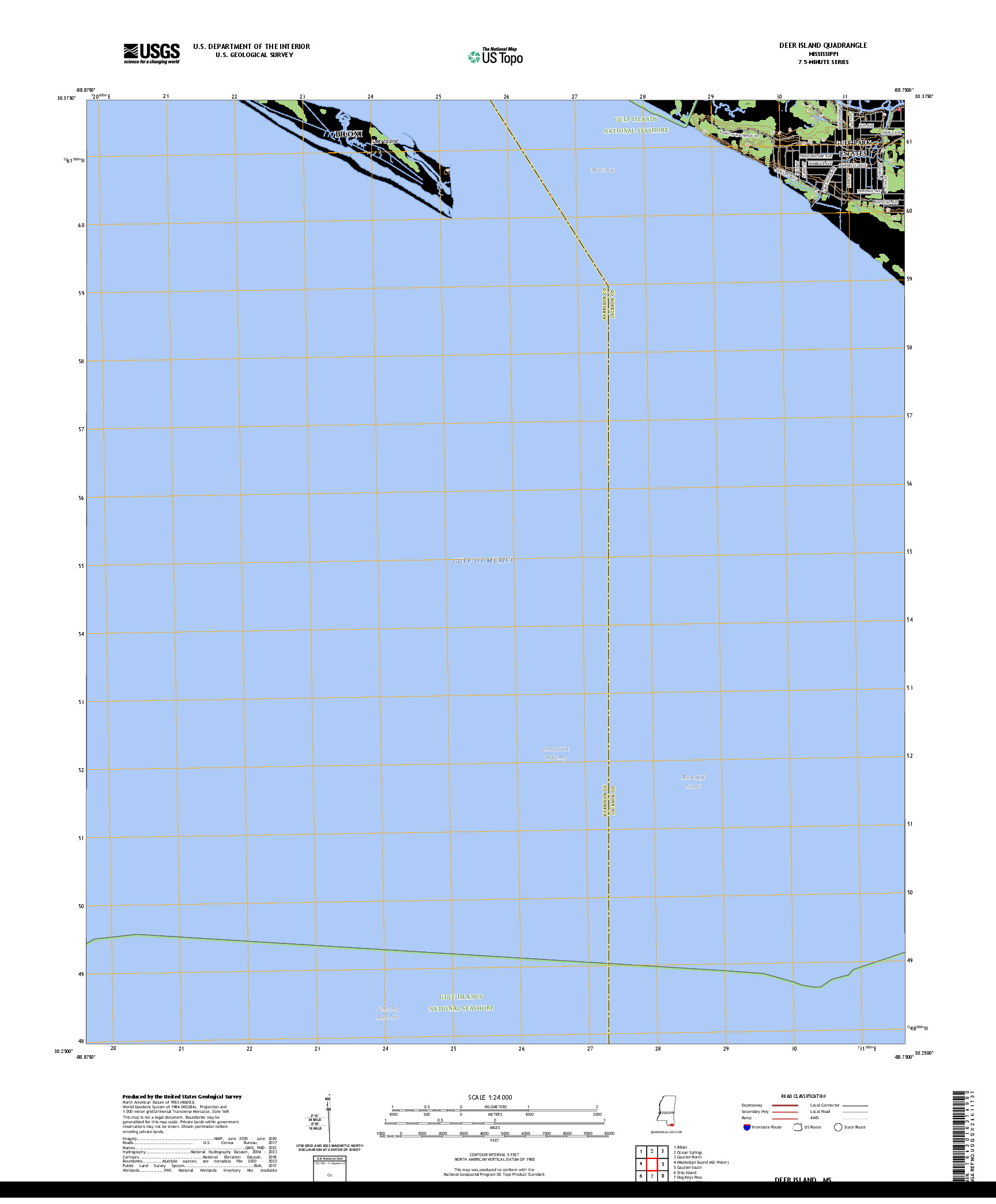 US TOPO 7.5-MINUTE MAP FOR DEER ISLAND, MS
