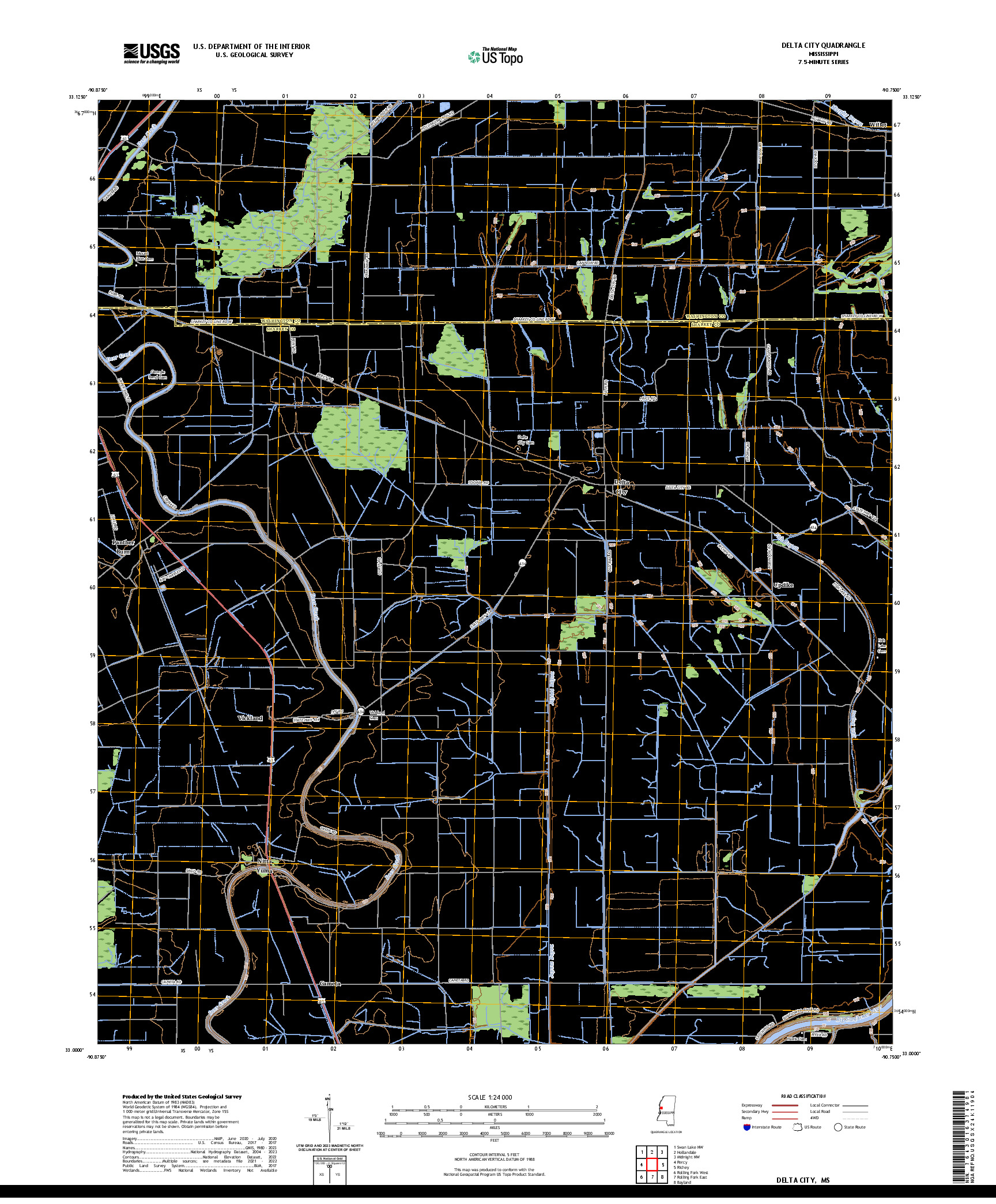US TOPO 7.5-MINUTE MAP FOR DELTA CITY, MS