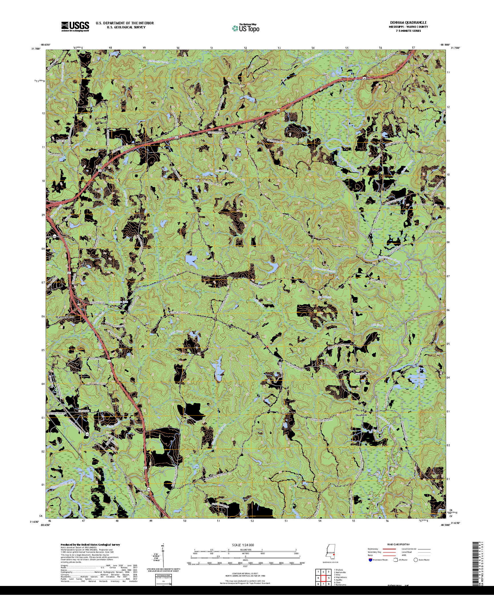US TOPO 7.5-MINUTE MAP FOR DENHAM, MS