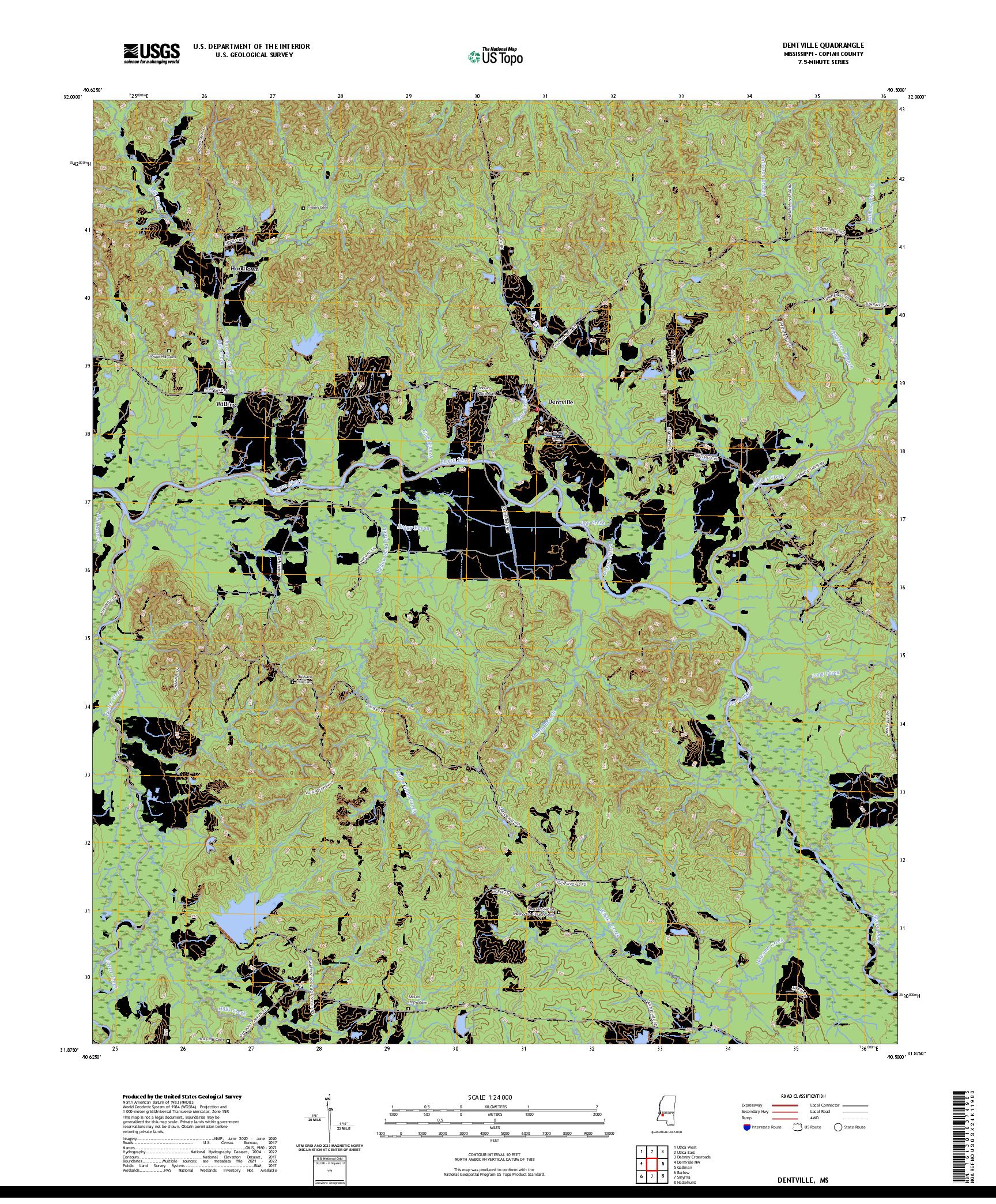 US TOPO 7.5-MINUTE MAP FOR DENTVILLE, MS