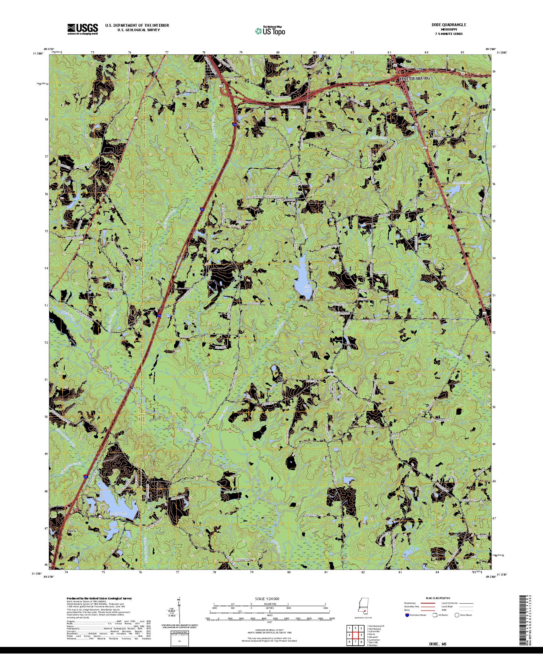 US TOPO 7.5-MINUTE MAP FOR DIXIE, MS